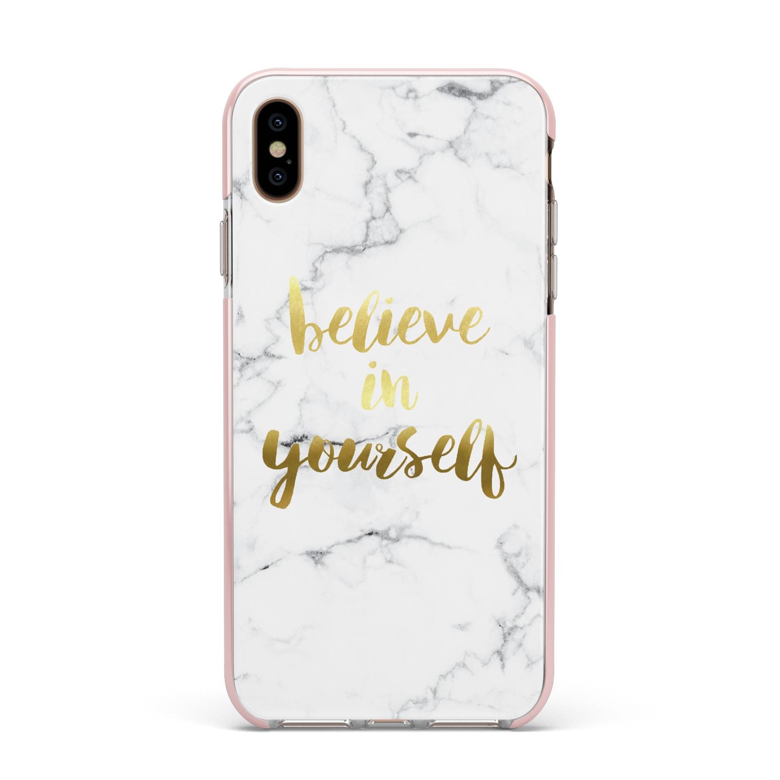 Believe In Yourself Gold Marble Apple iPhone Xs Max Impact Case Pink Edge on Gold Phone