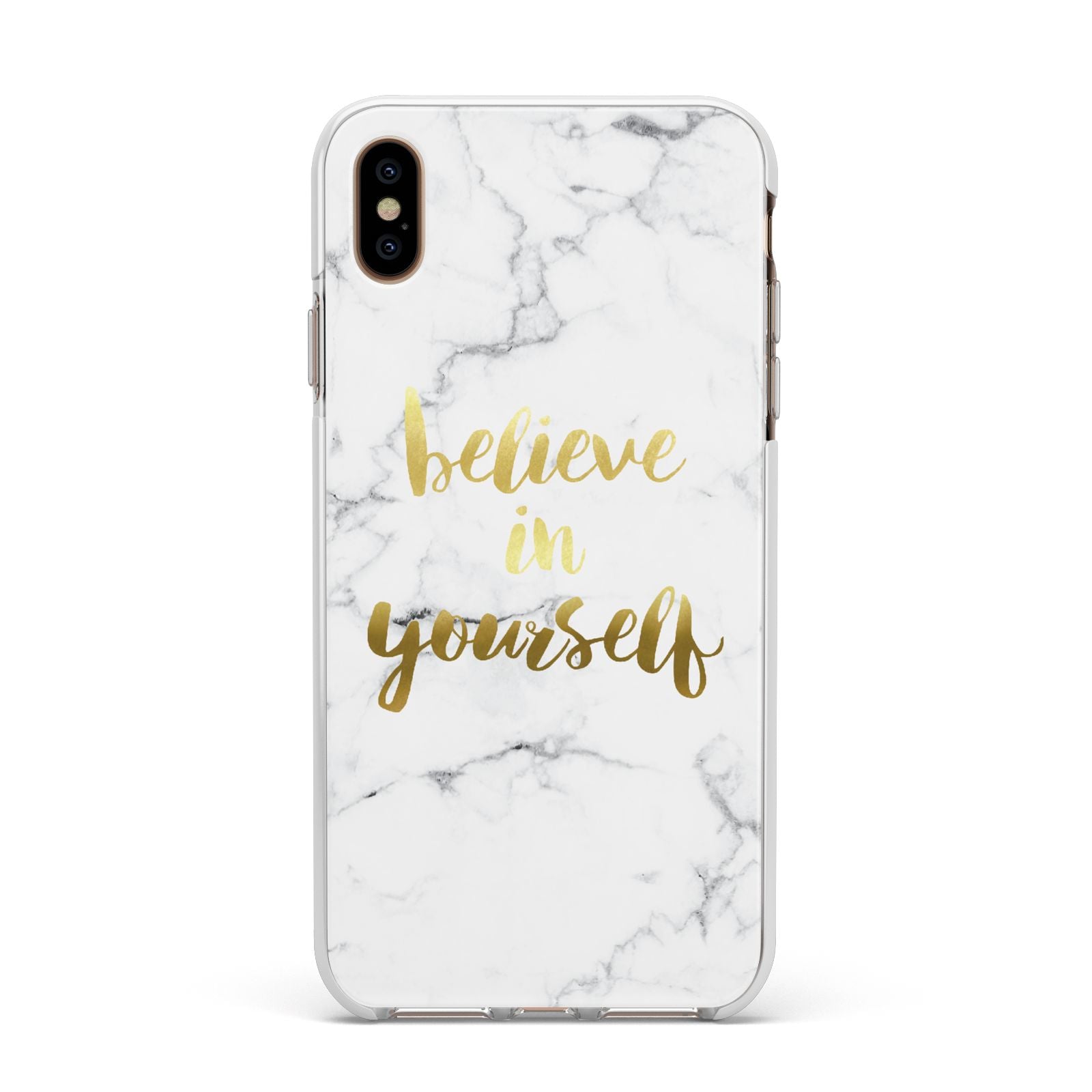 Believe In Yourself Gold Marble Apple iPhone Xs Max Impact Case White Edge on Gold Phone