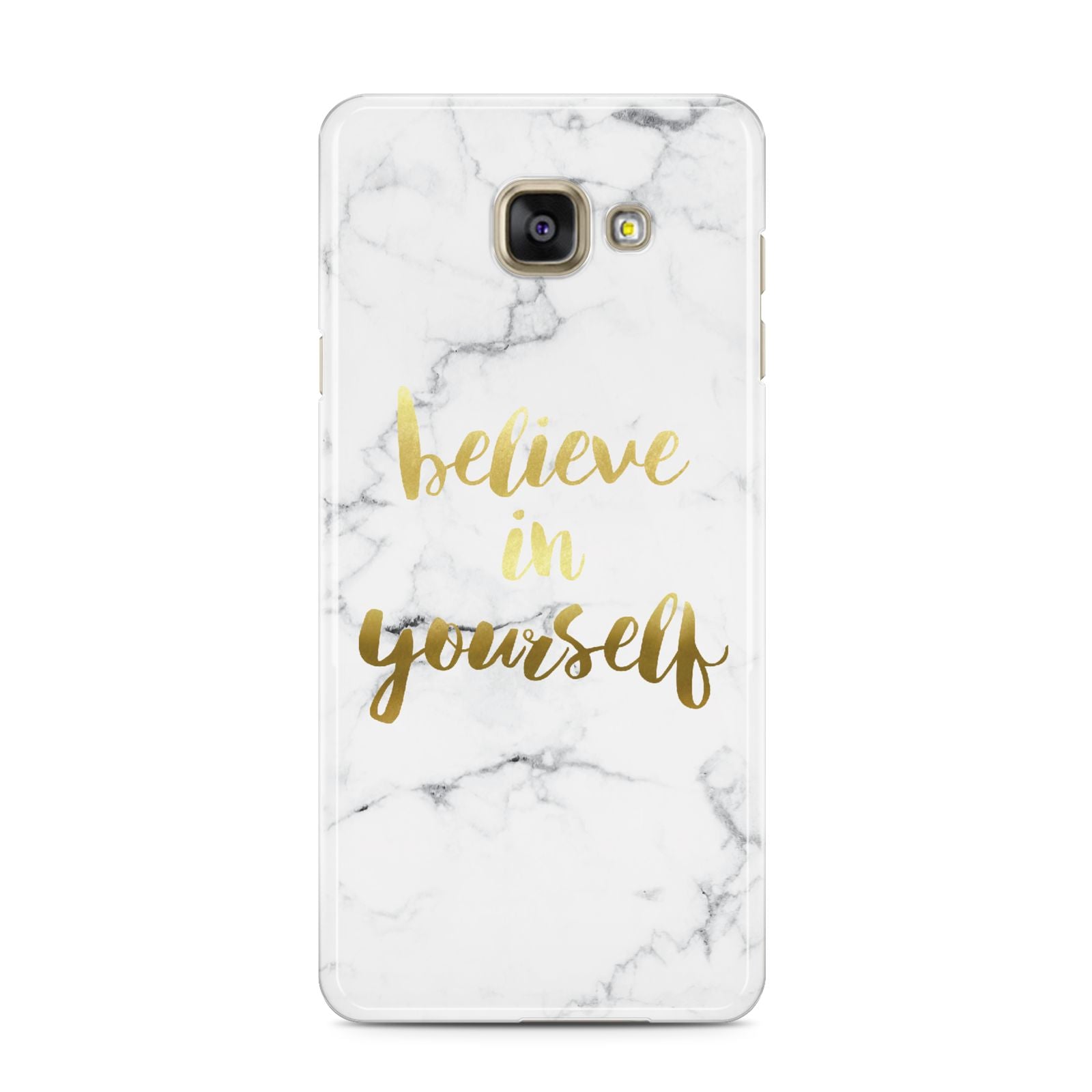 Believe In Yourself Gold Marble Samsung Galaxy A3 2016 Case on gold phone