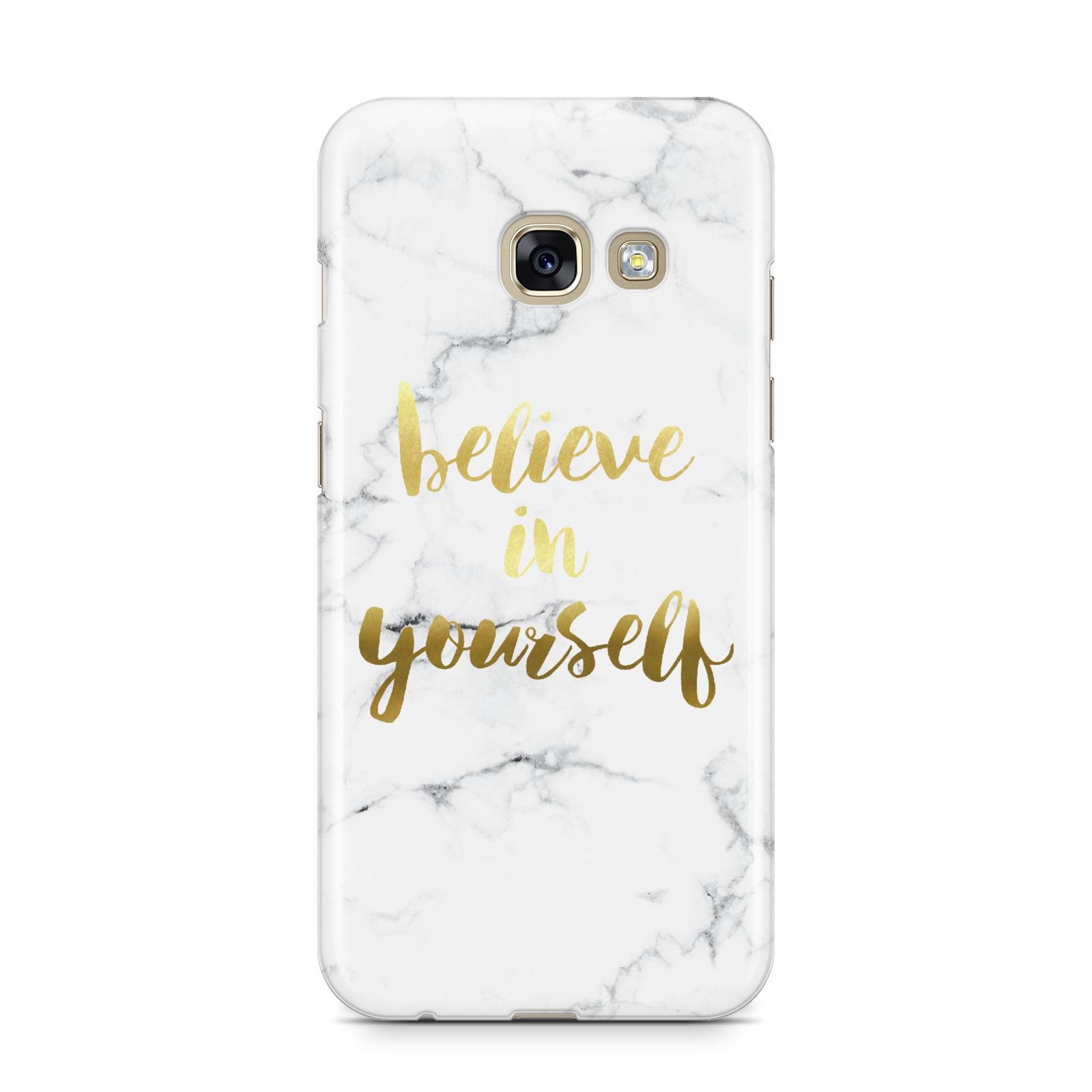 Believe In Yourself Gold Marble Samsung Galaxy A3 2017 Case on gold phone