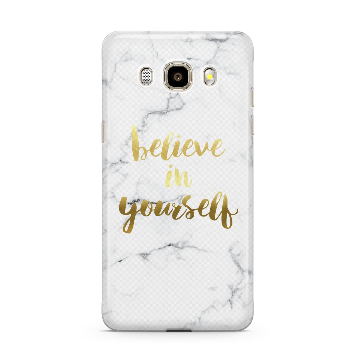 Believe In Yourself Gold Marble Samsung Galaxy J7 2016 Case on gold phone