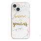 Believe In Yourself Gold Marble iPhone 13 Mini TPU Impact Case with Pink Edges