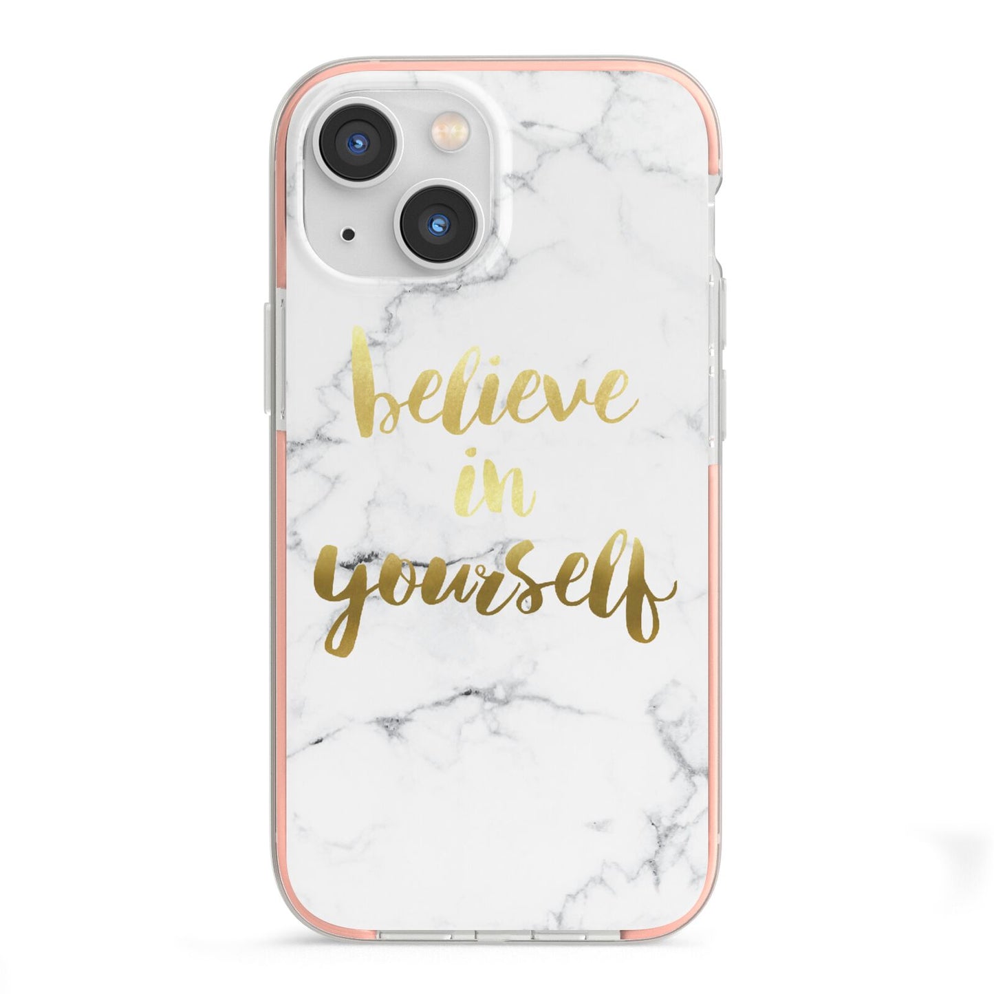 Believe In Yourself Gold Marble iPhone 13 Mini TPU Impact Case with Pink Edges