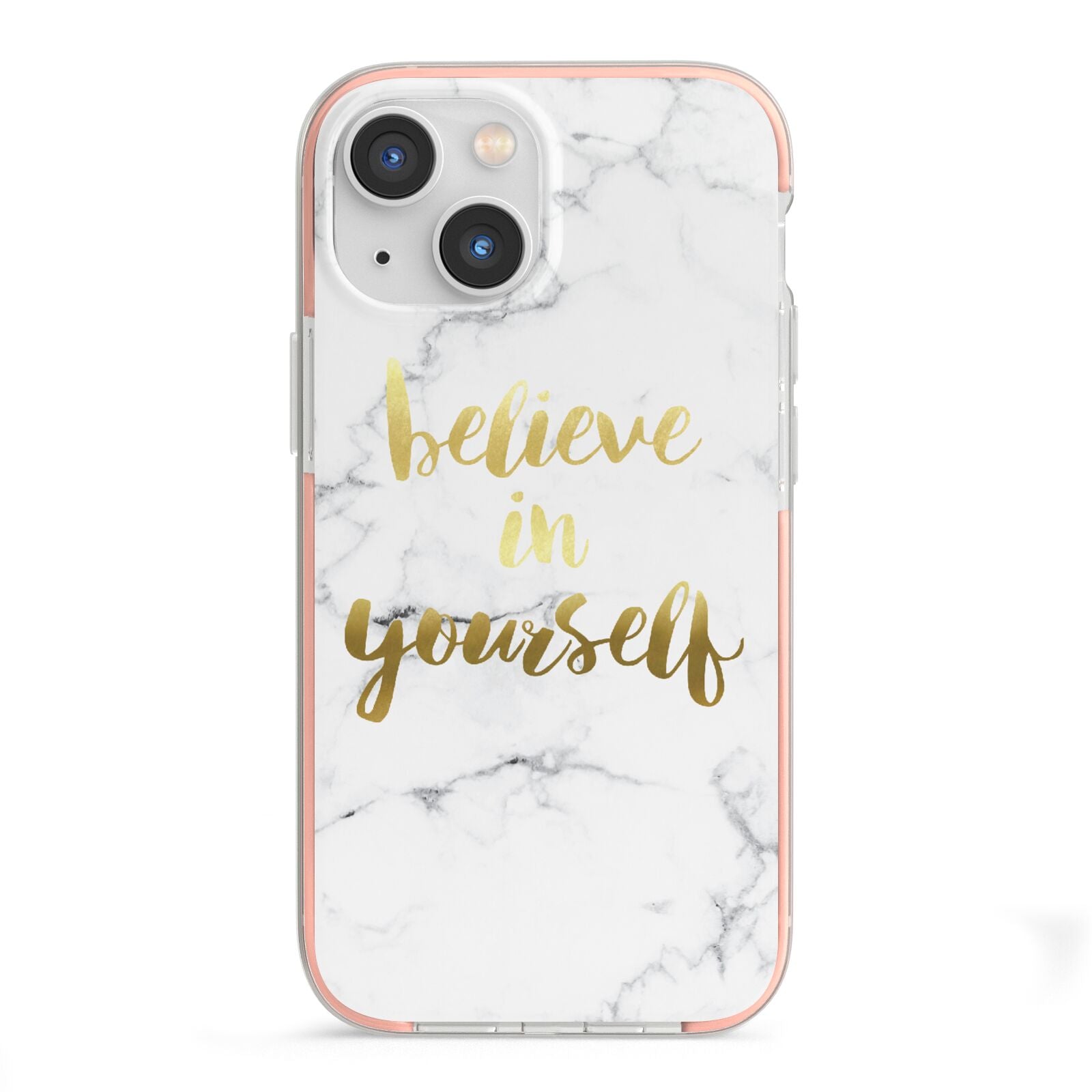 Believe In Yourself Gold Marble iPhone 13 Mini TPU Impact Case with Pink Edges