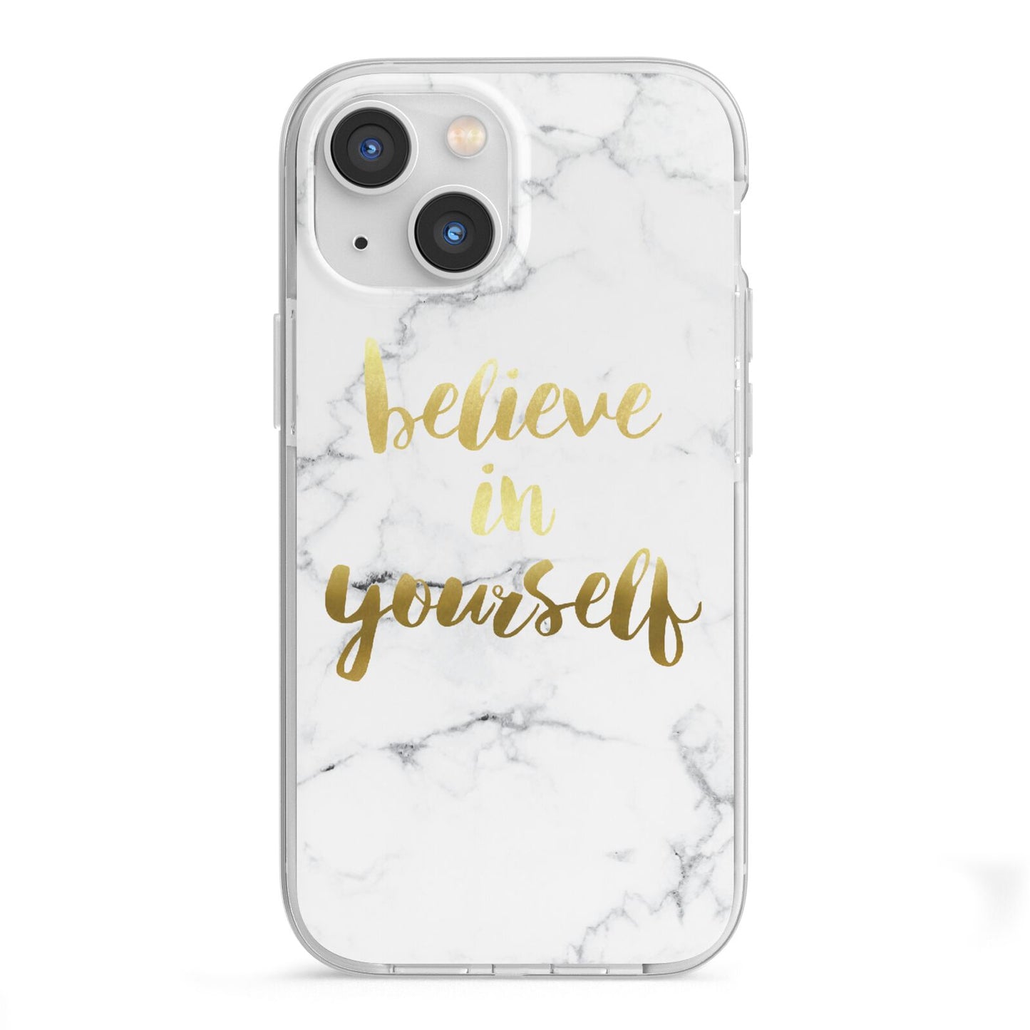 Believe In Yourself Gold Marble iPhone 13 Mini TPU Impact Case with White Edges
