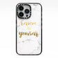 Believe In Yourself Gold Marble iPhone 13 Pro Black Impact Case on Silver phone
