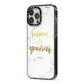Believe In Yourself Gold Marble iPhone 13 Pro Max Black Impact Case Side Angle on Silver phone