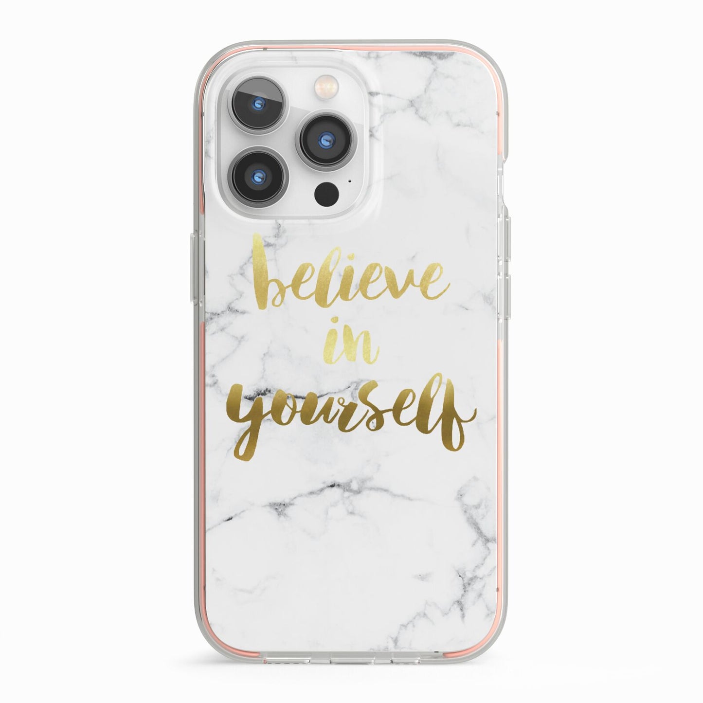Believe In Yourself Gold Marble iPhone 13 Pro TPU Impact Case with Pink Edges