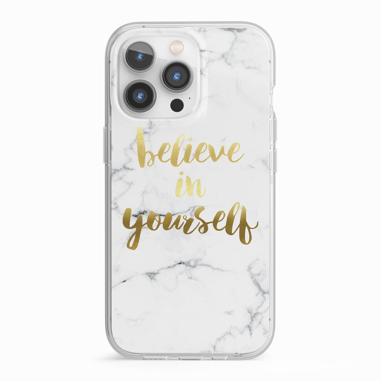 Believe In Yourself Gold Marble iPhone 13 Pro TPU Impact Case with White Edges