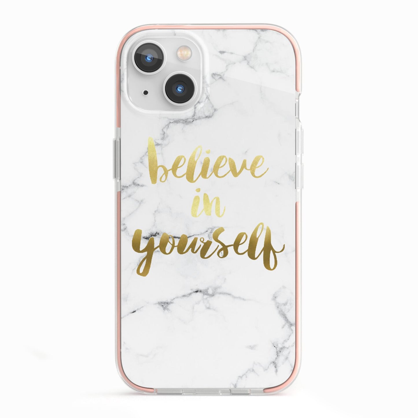 Believe In Yourself Gold Marble iPhone 13 TPU Impact Case with Pink Edges
