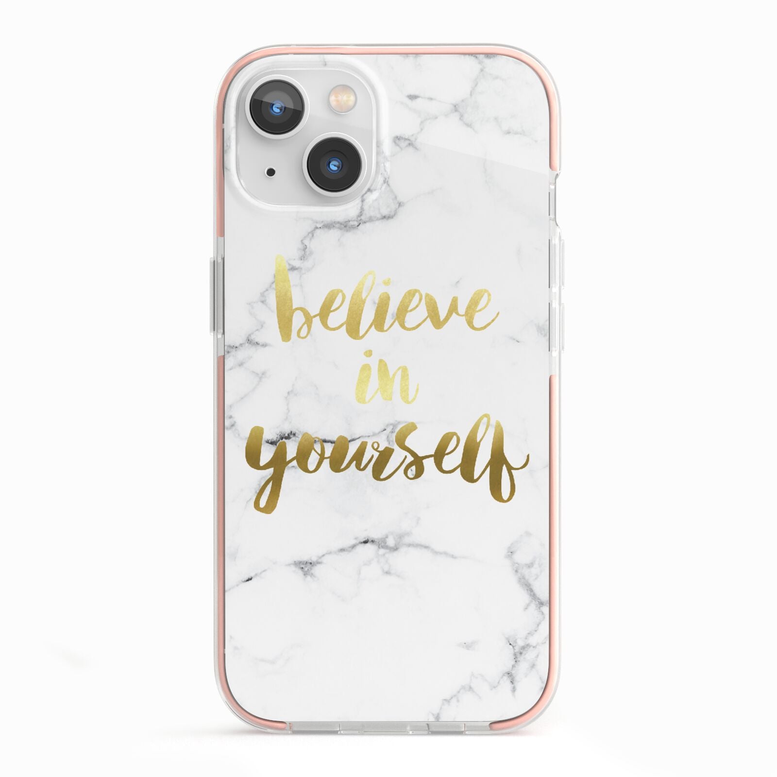 Believe In Yourself Gold Marble iPhone 13 TPU Impact Case with Pink Edges
