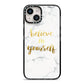 Believe In Yourself Gold Marble iPhone 14 Black Impact Case on Silver phone