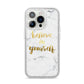 Believe In Yourself Gold Marble iPhone 14 Pro Glitter Tough Case Silver