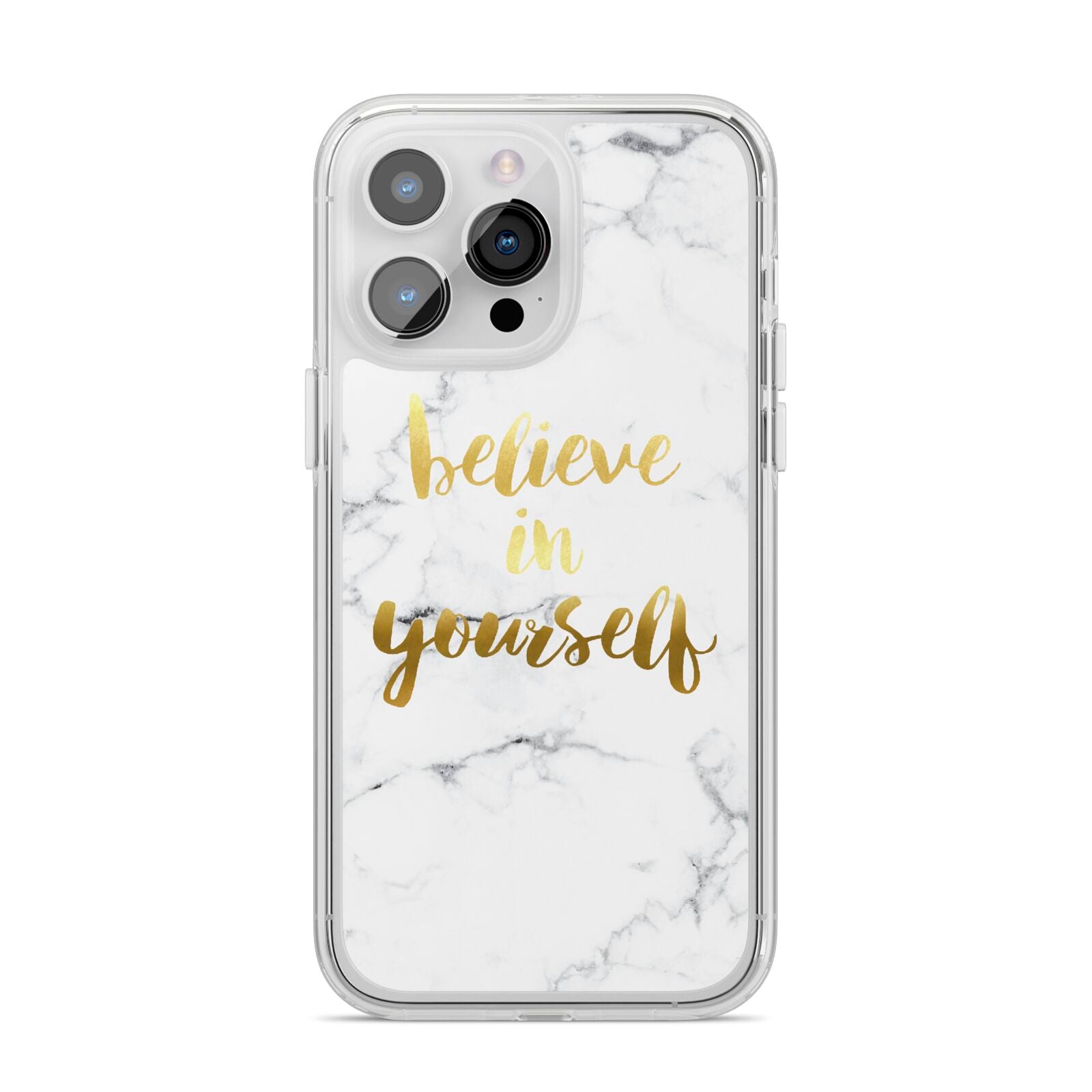 Believe In Yourself Gold Marble iPhone 14 Pro Max Clear Tough Case Silver
