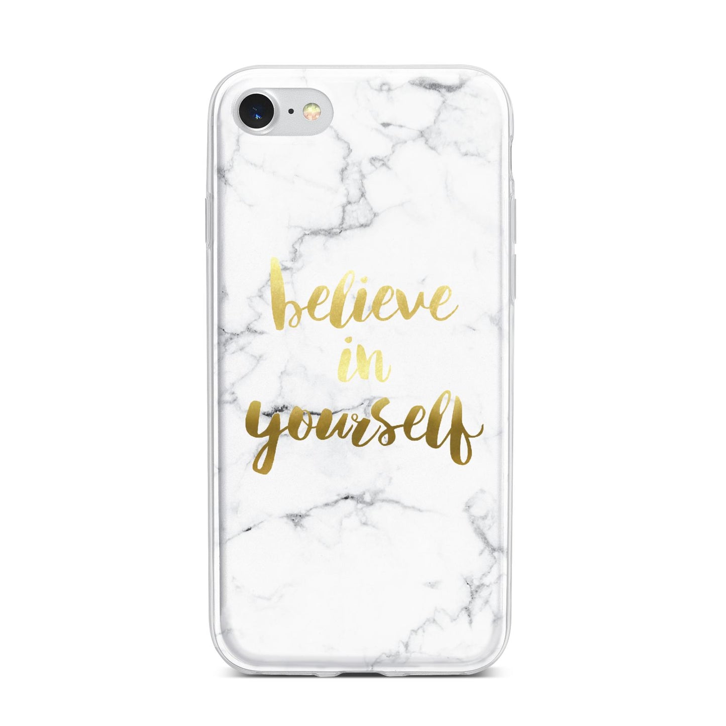 Believe In Yourself Gold Marble iPhone 7 Bumper Case on Silver iPhone