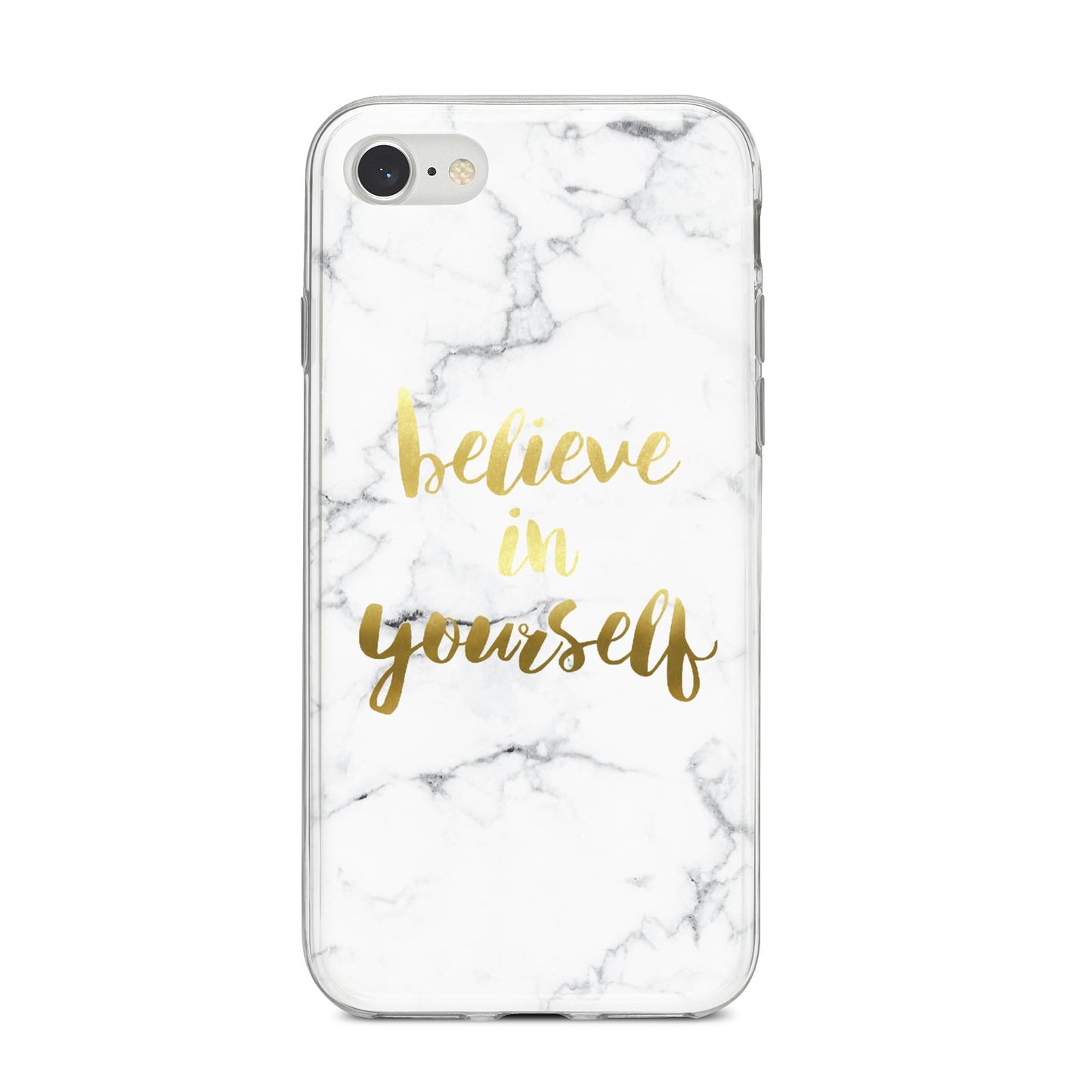 Believe In Yourself Gold Marble iPhone 8 Bumper Case on Silver iPhone