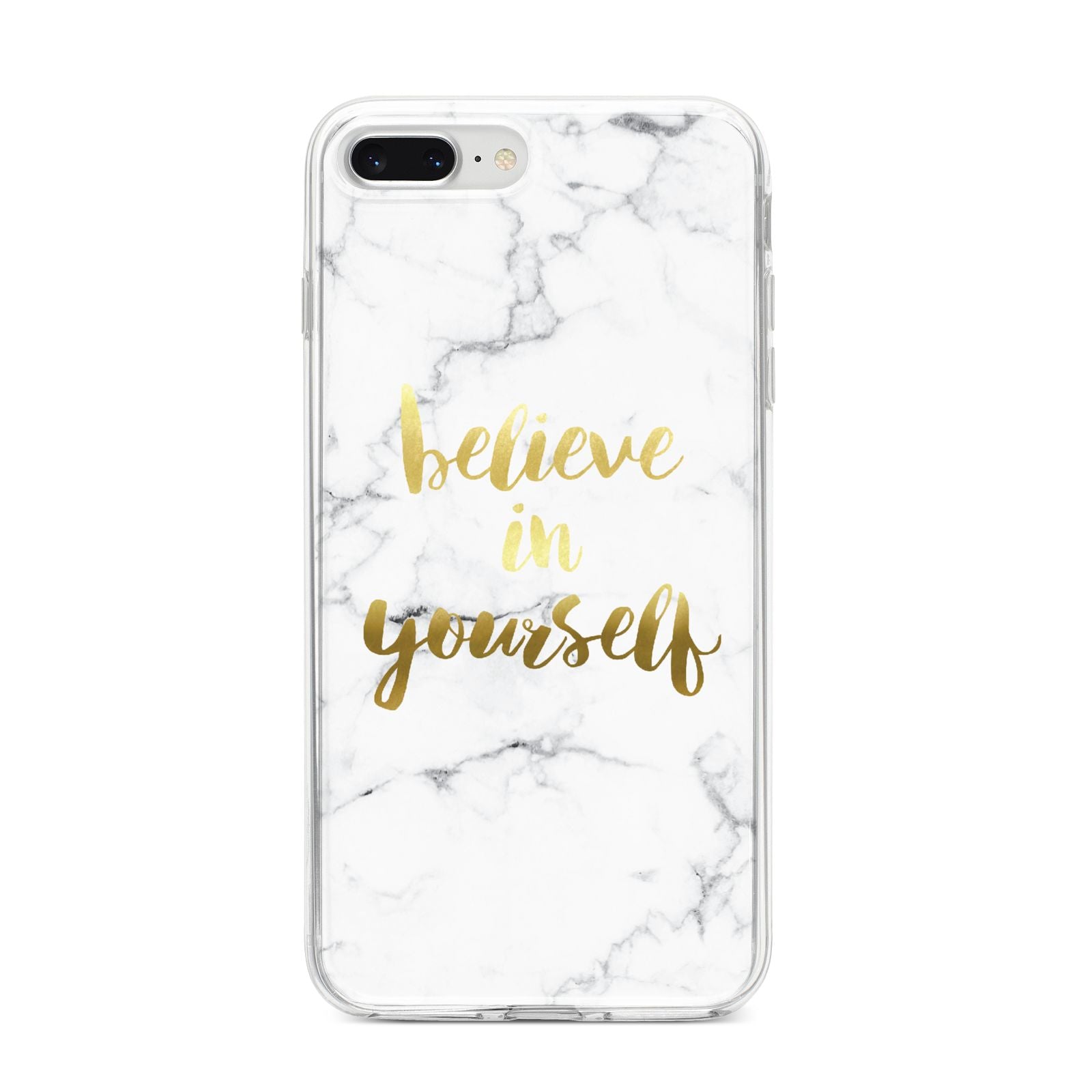 Believe In Yourself Gold Marble iPhone 8 Plus Bumper Case on Silver iPhone