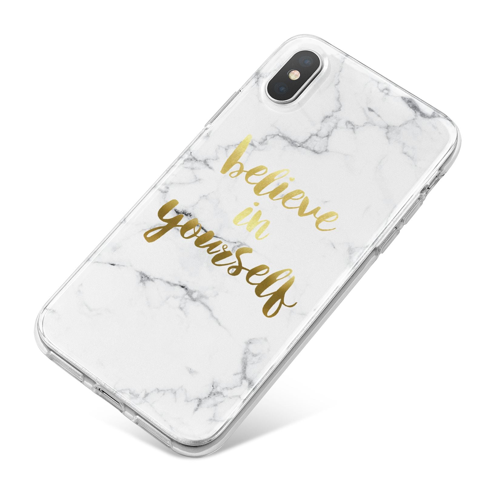 Believe In Yourself Gold Marble iPhone X Bumper Case on Silver iPhone