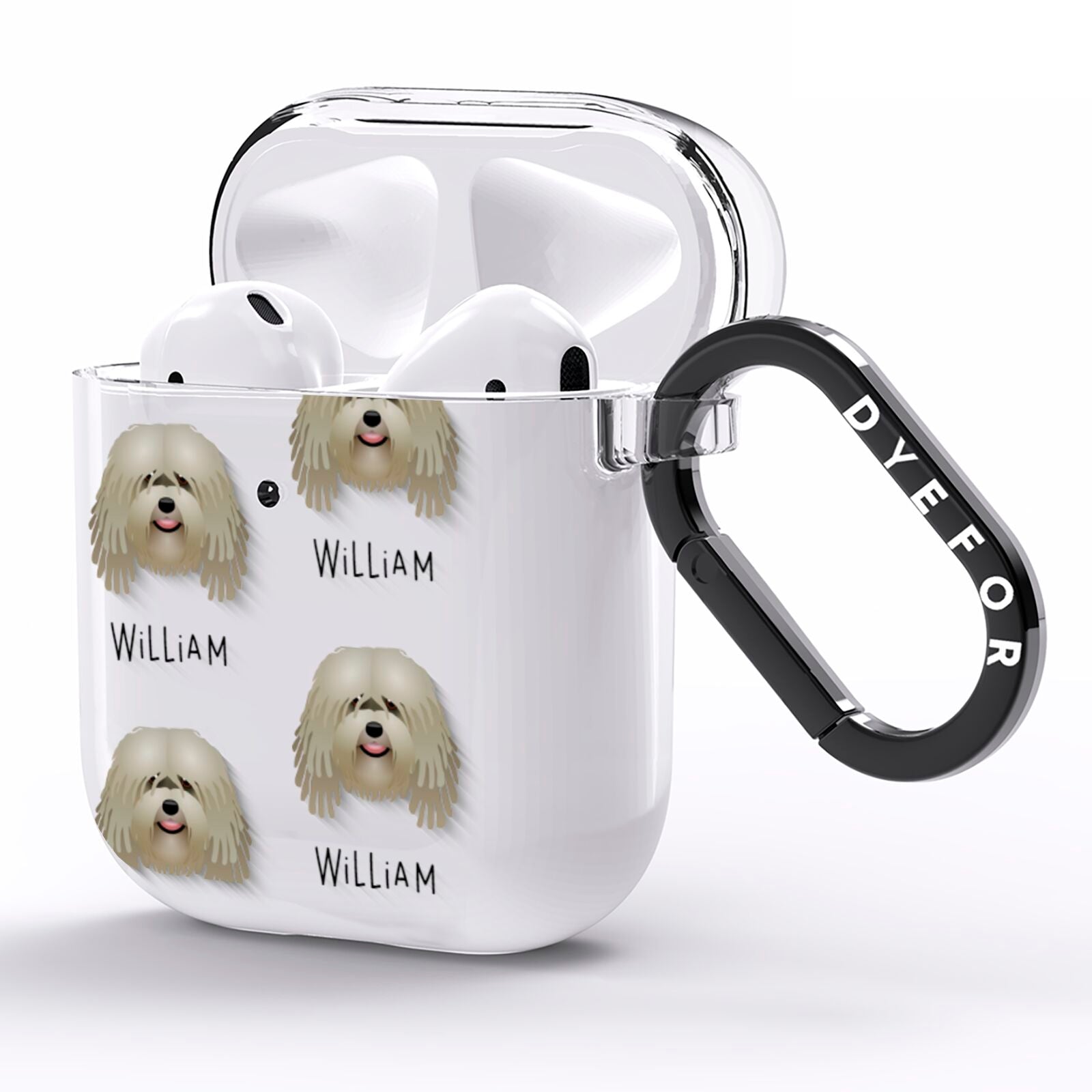 Bergamasco Icon with Name AirPods Clear Case Side Image