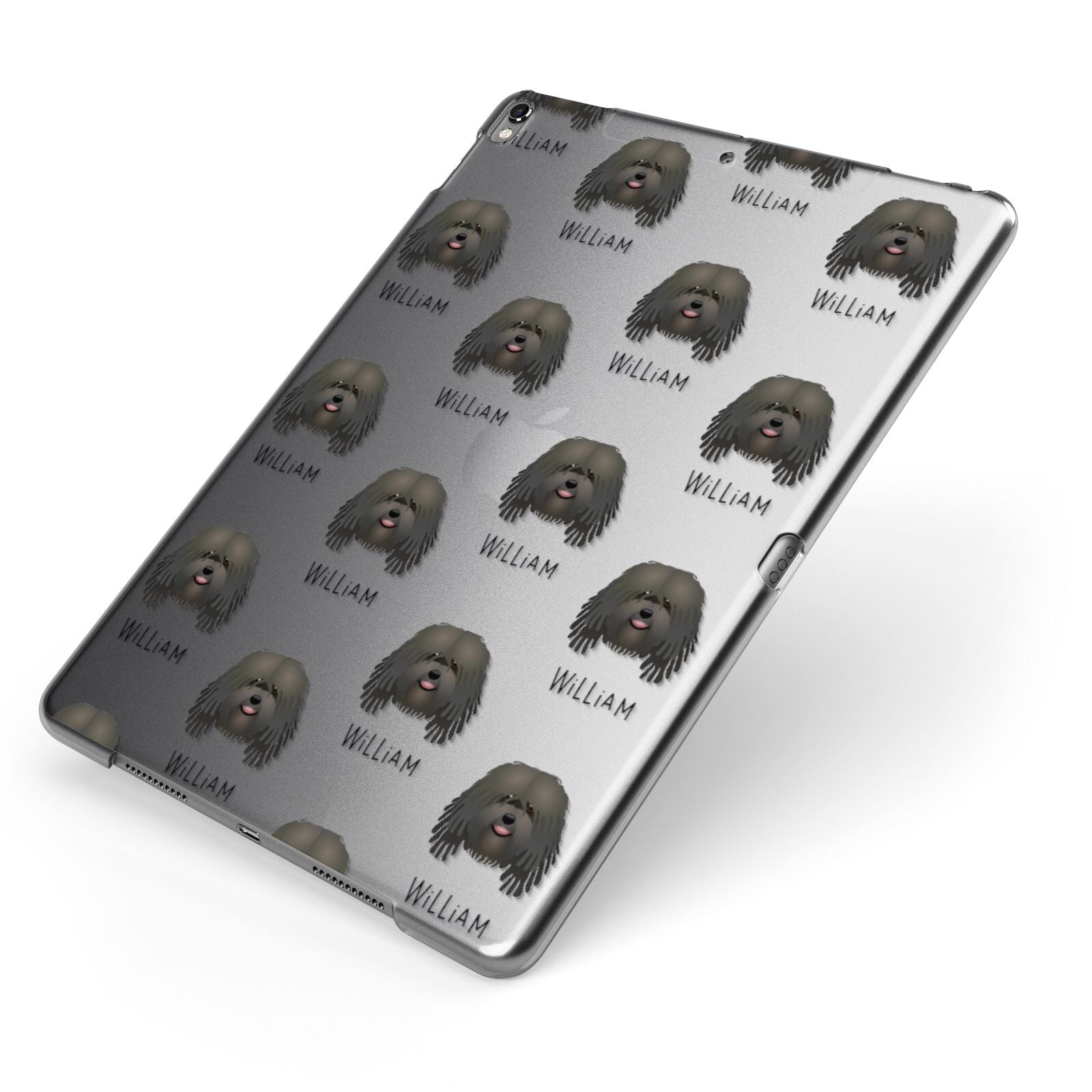 Bergamasco Icon with Name Apple iPad Case on Grey iPad Side View