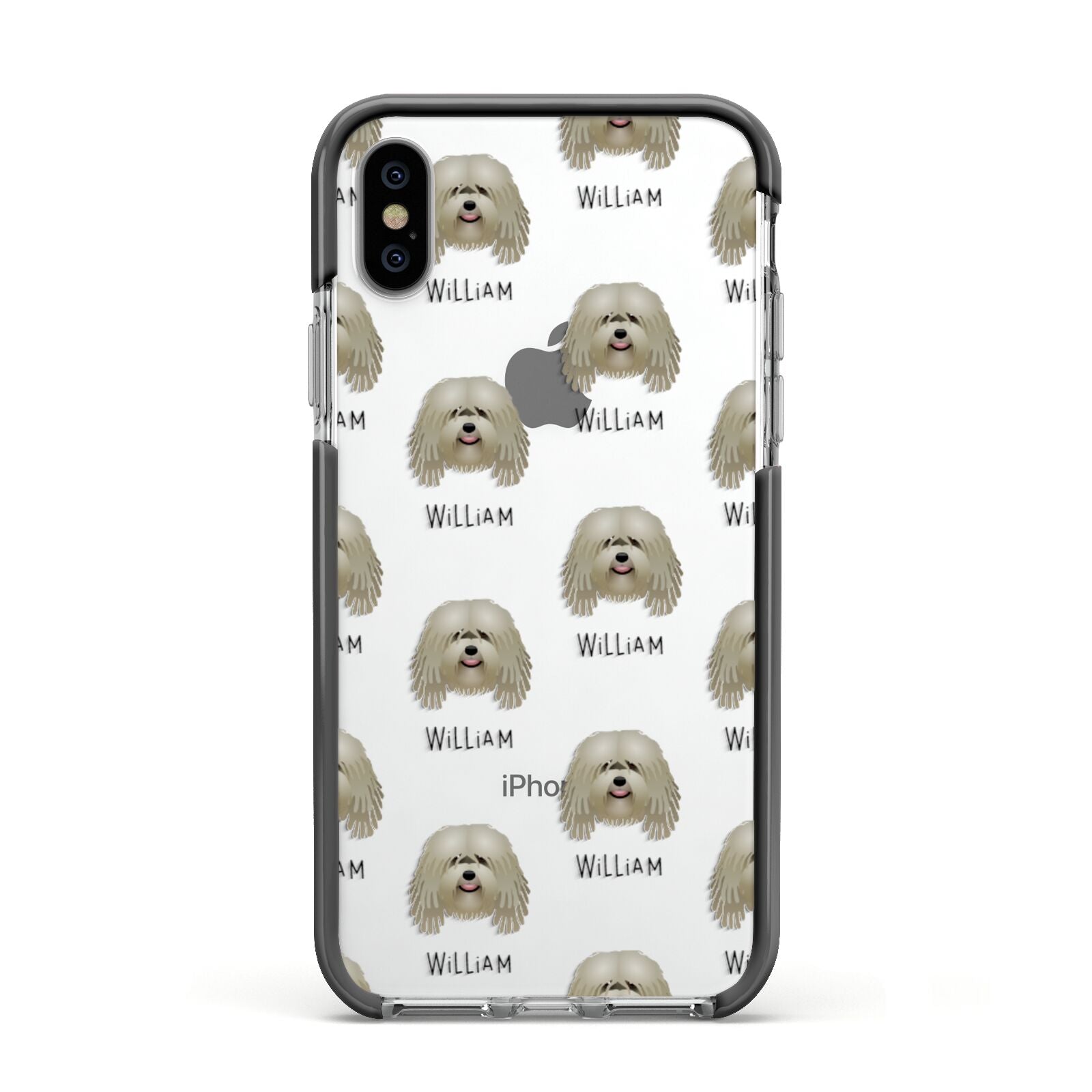 Bergamasco Icon with Name Apple iPhone Xs Impact Case Black Edge on Silver Phone