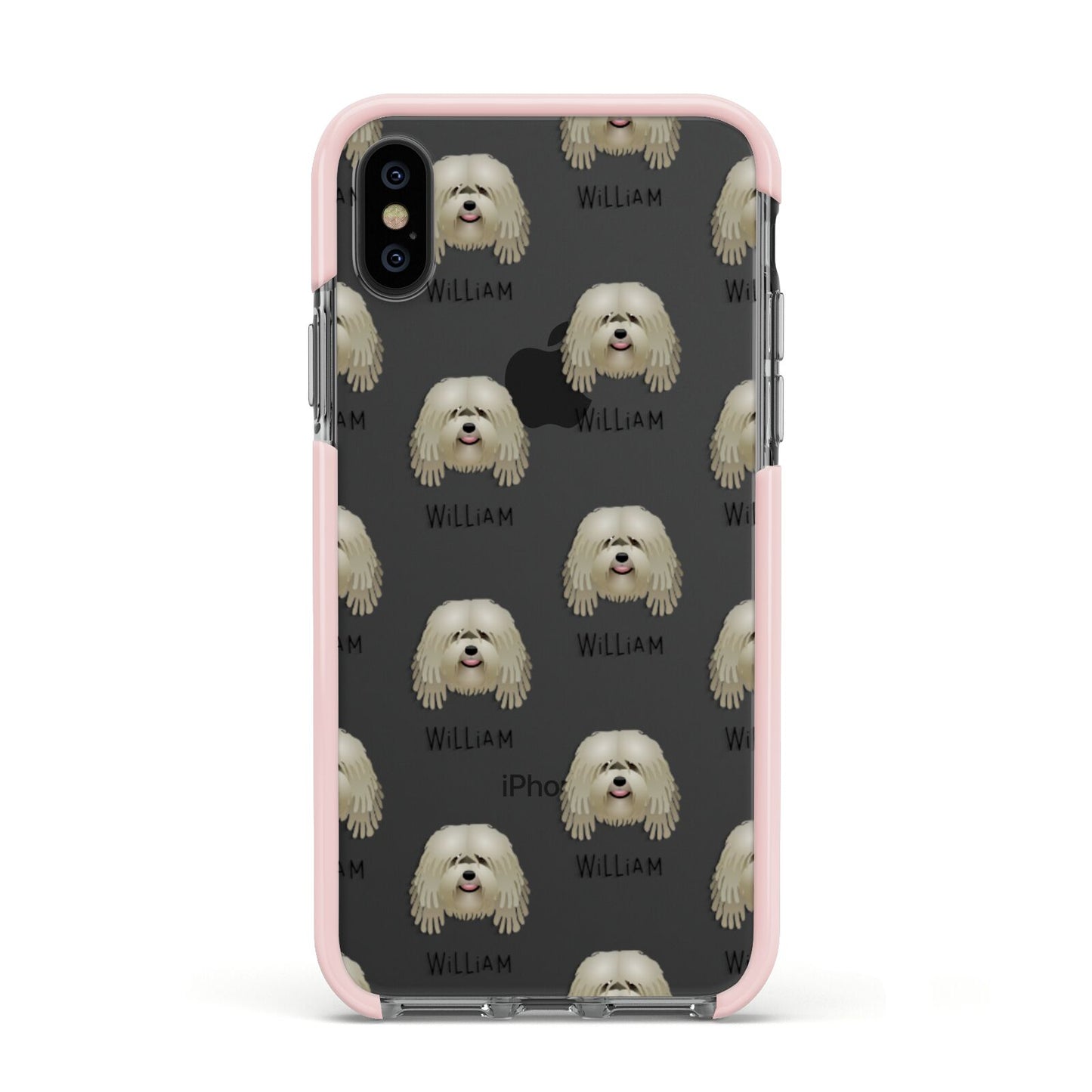 Bergamasco Icon with Name Apple iPhone Xs Impact Case Pink Edge on Black Phone