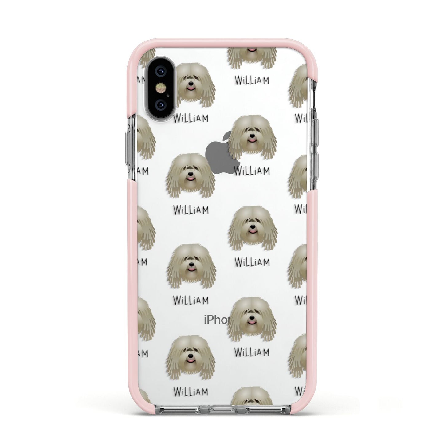 Bergamasco Icon with Name Apple iPhone Xs Impact Case Pink Edge on Silver Phone