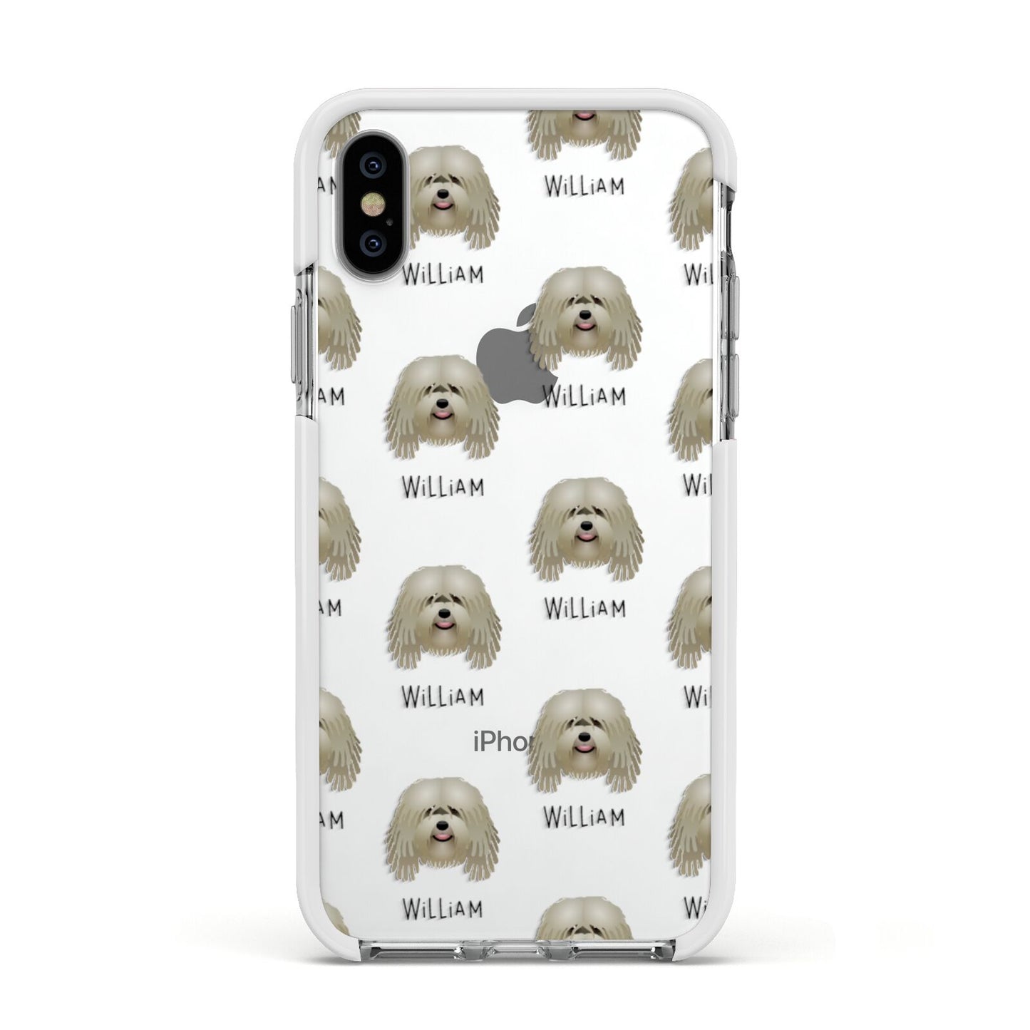 Bergamasco Icon with Name Apple iPhone Xs Impact Case White Edge on Silver Phone