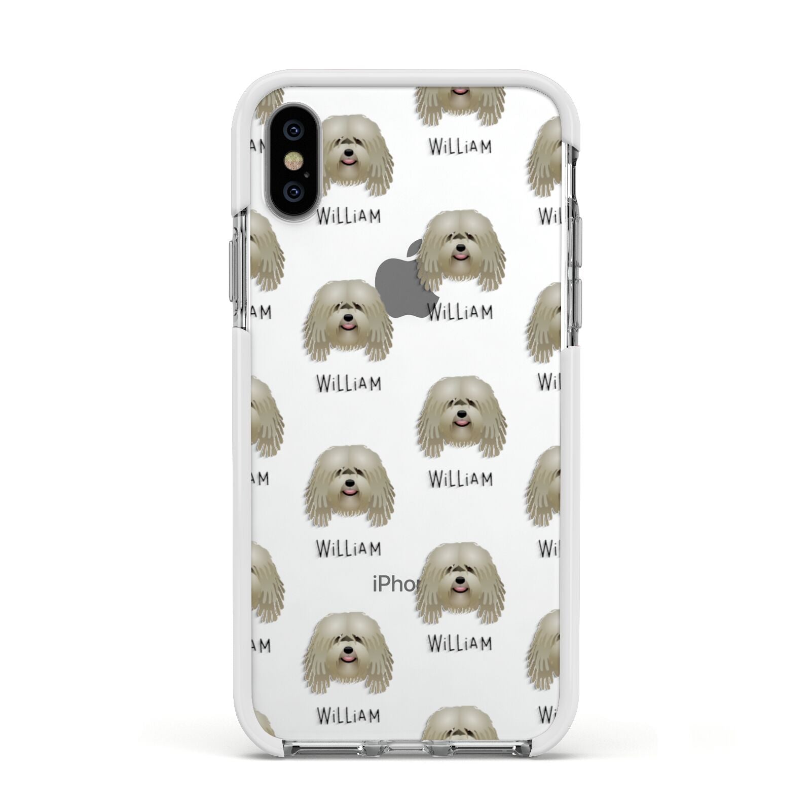 Bergamasco Icon with Name Apple iPhone Xs Impact Case White Edge on Silver Phone