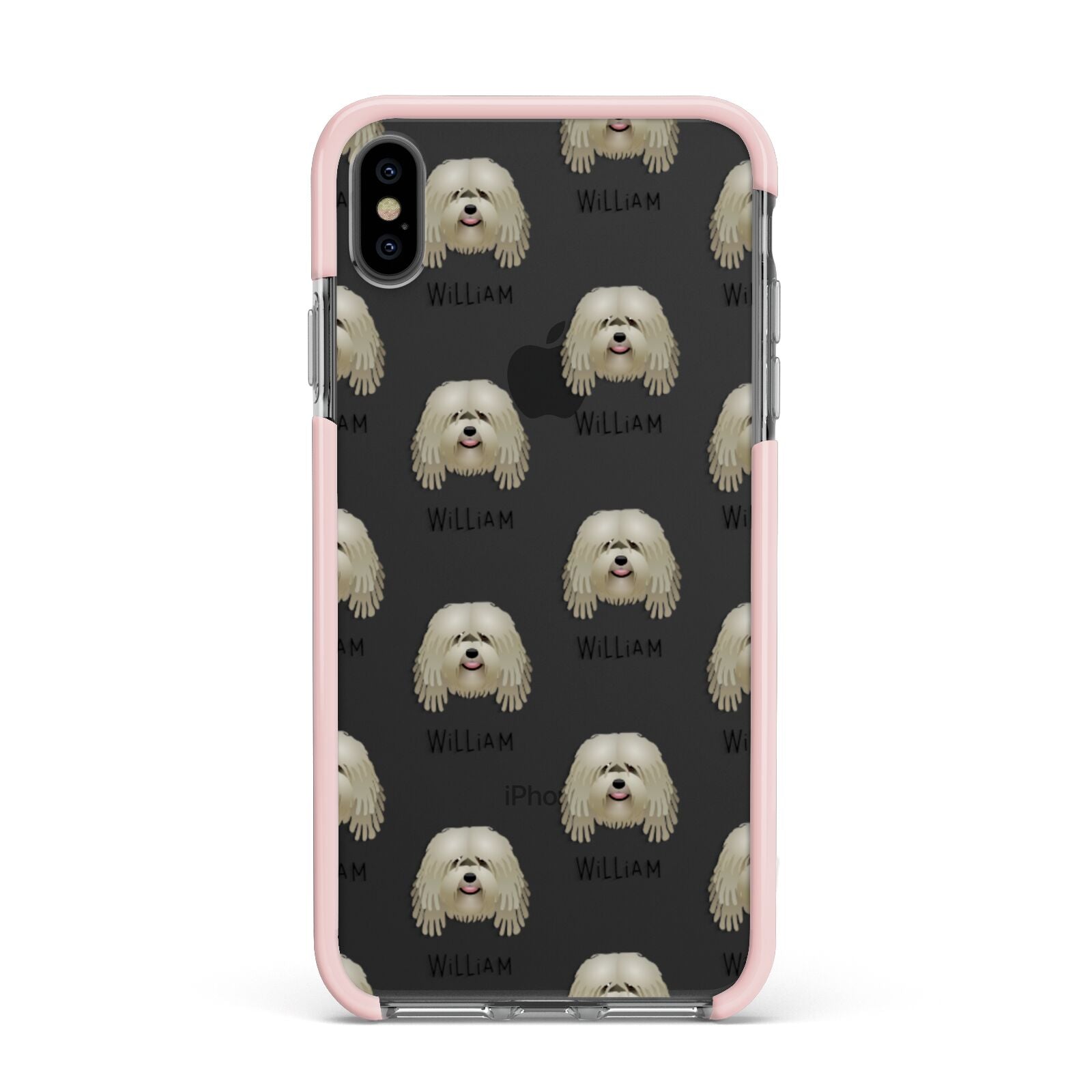 Bergamasco Icon with Name Apple iPhone Xs Max Impact Case Pink Edge on Black Phone
