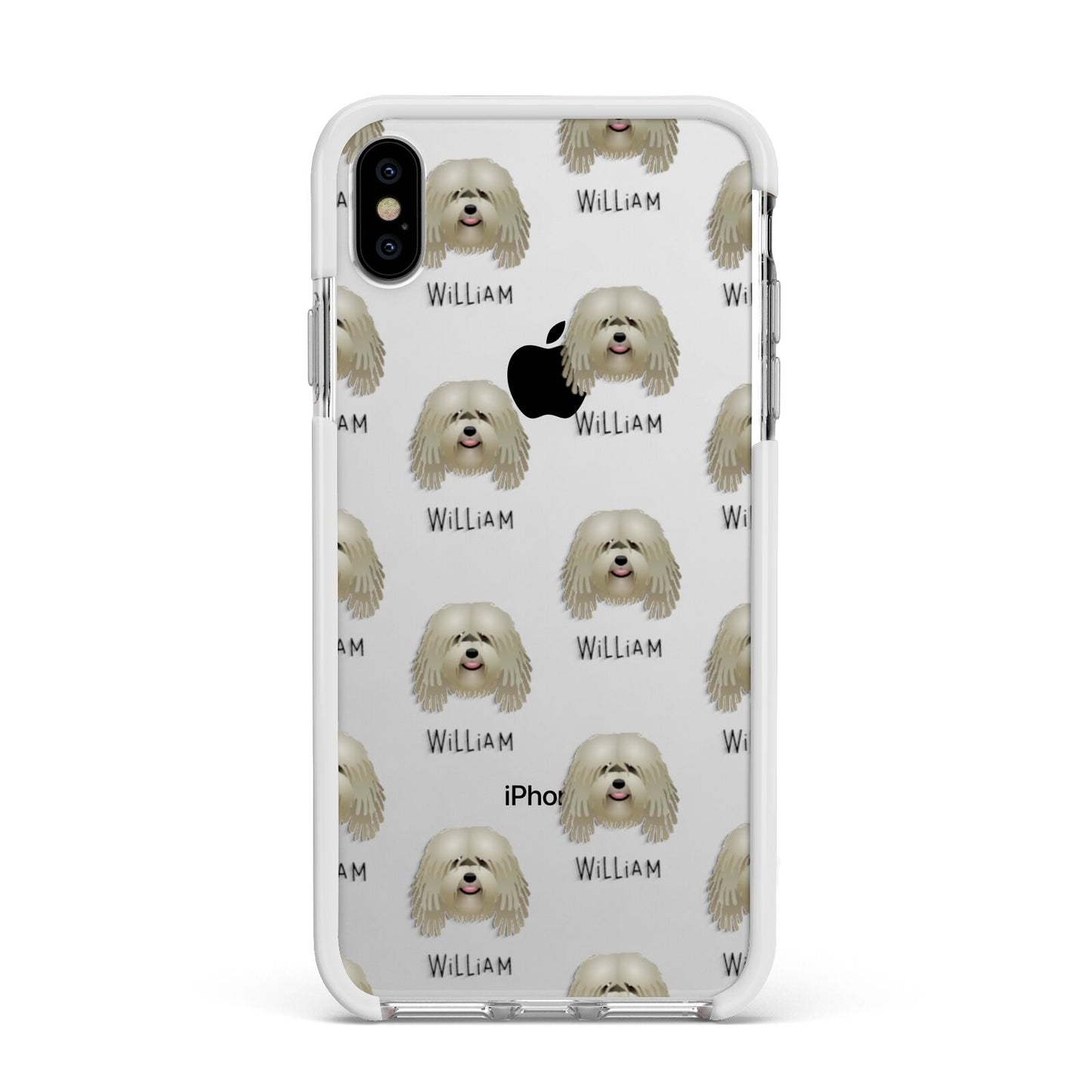 Bergamasco Icon with Name Apple iPhone Xs Max Impact Case White Edge on Silver Phone