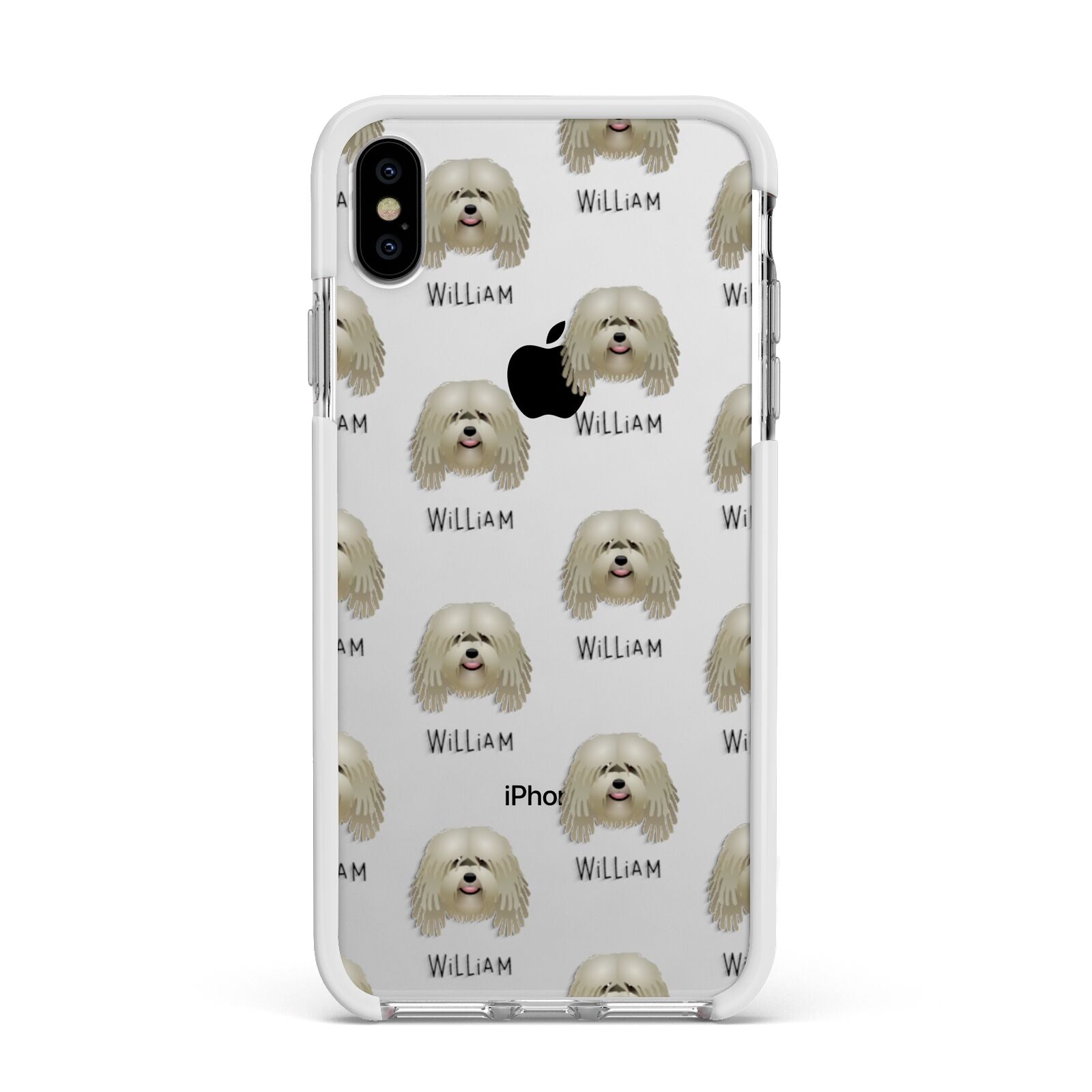 Bergamasco Icon with Name Apple iPhone Xs Max Impact Case White Edge on Silver Phone