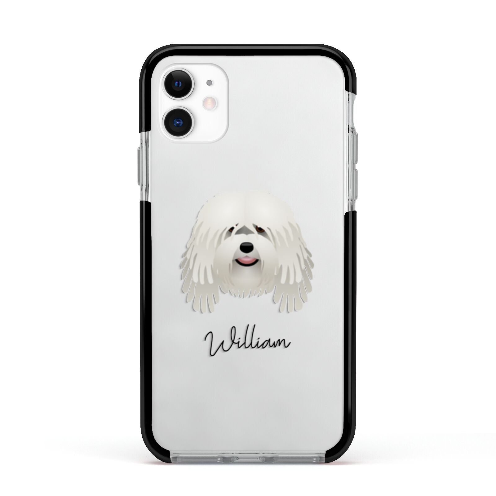Bergamasco Personalised Apple iPhone 11 in White with Black Impact Case