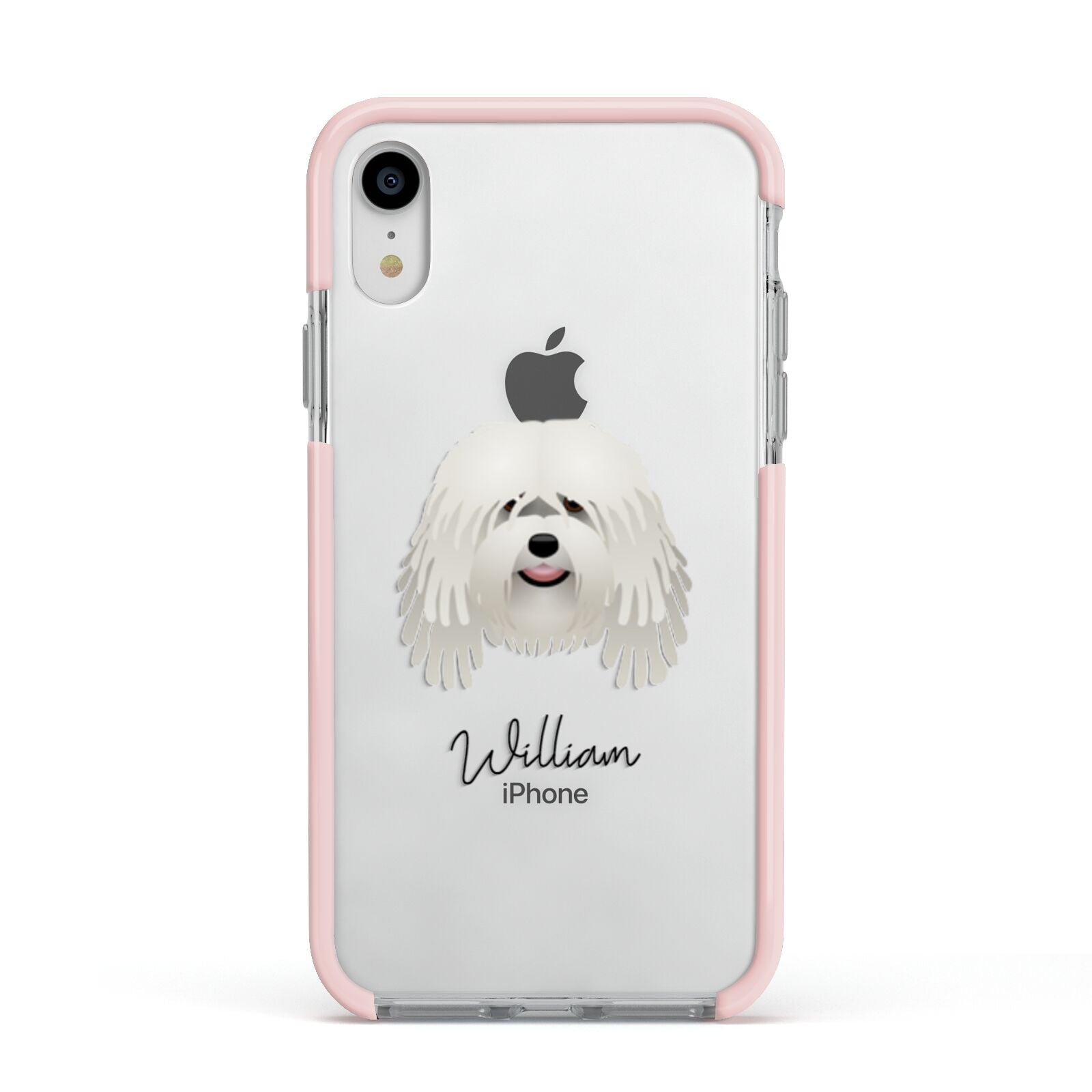 Bergamasco Personalised Apple iPhone XR Impact Case Pink Edge on Silver Phone