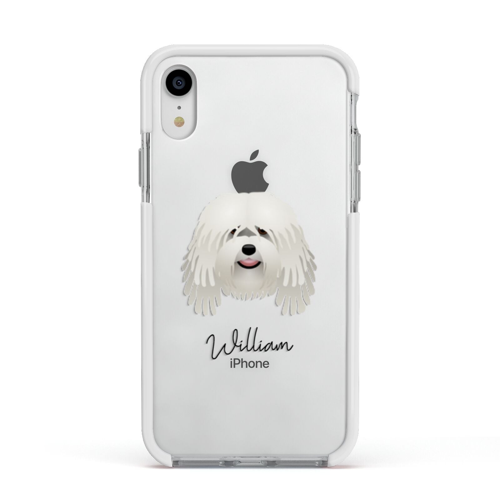 Bergamasco Personalised Apple iPhone XR Impact Case White Edge on Silver Phone