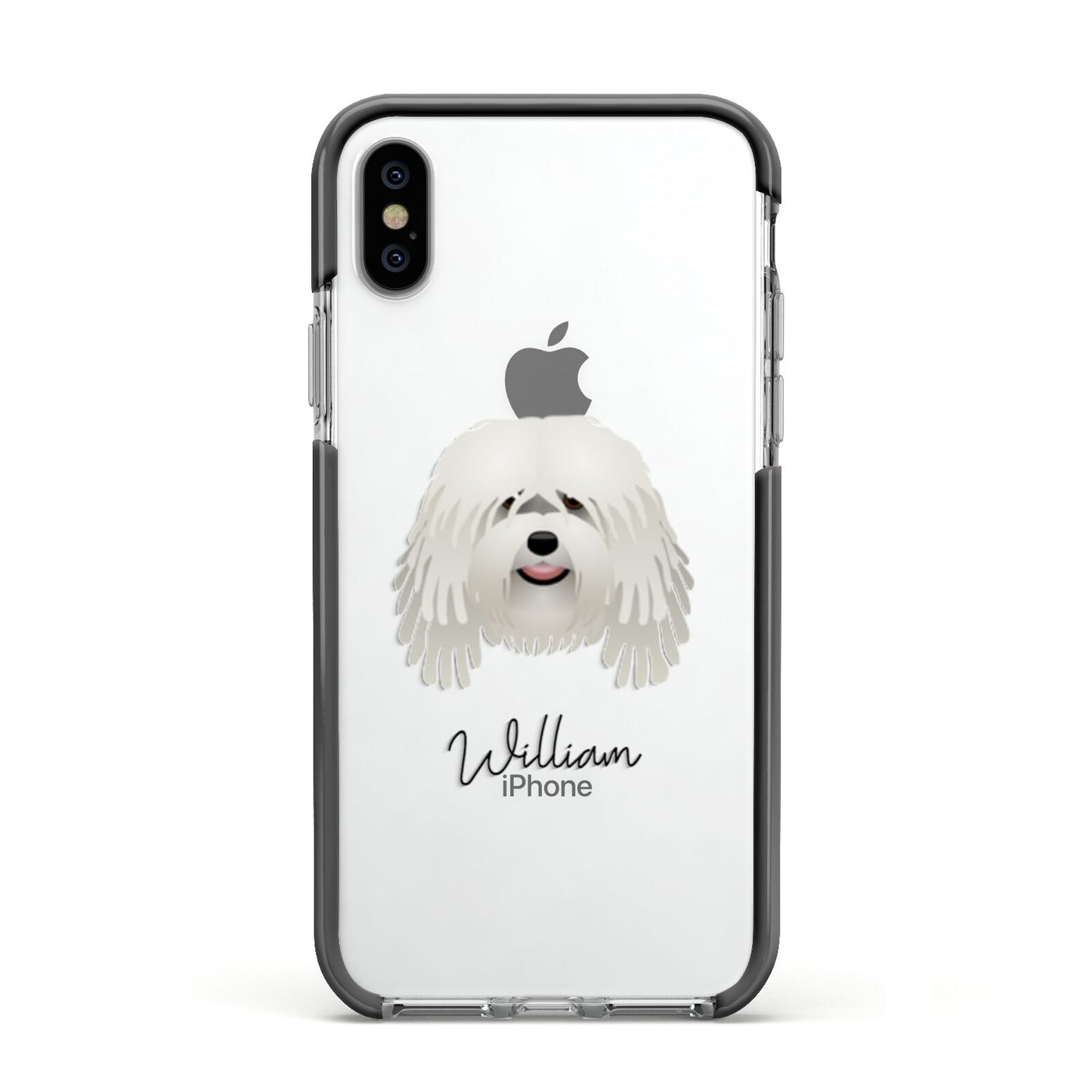 Bergamasco Personalised Apple iPhone Xs Impact Case Black Edge on Silver Phone