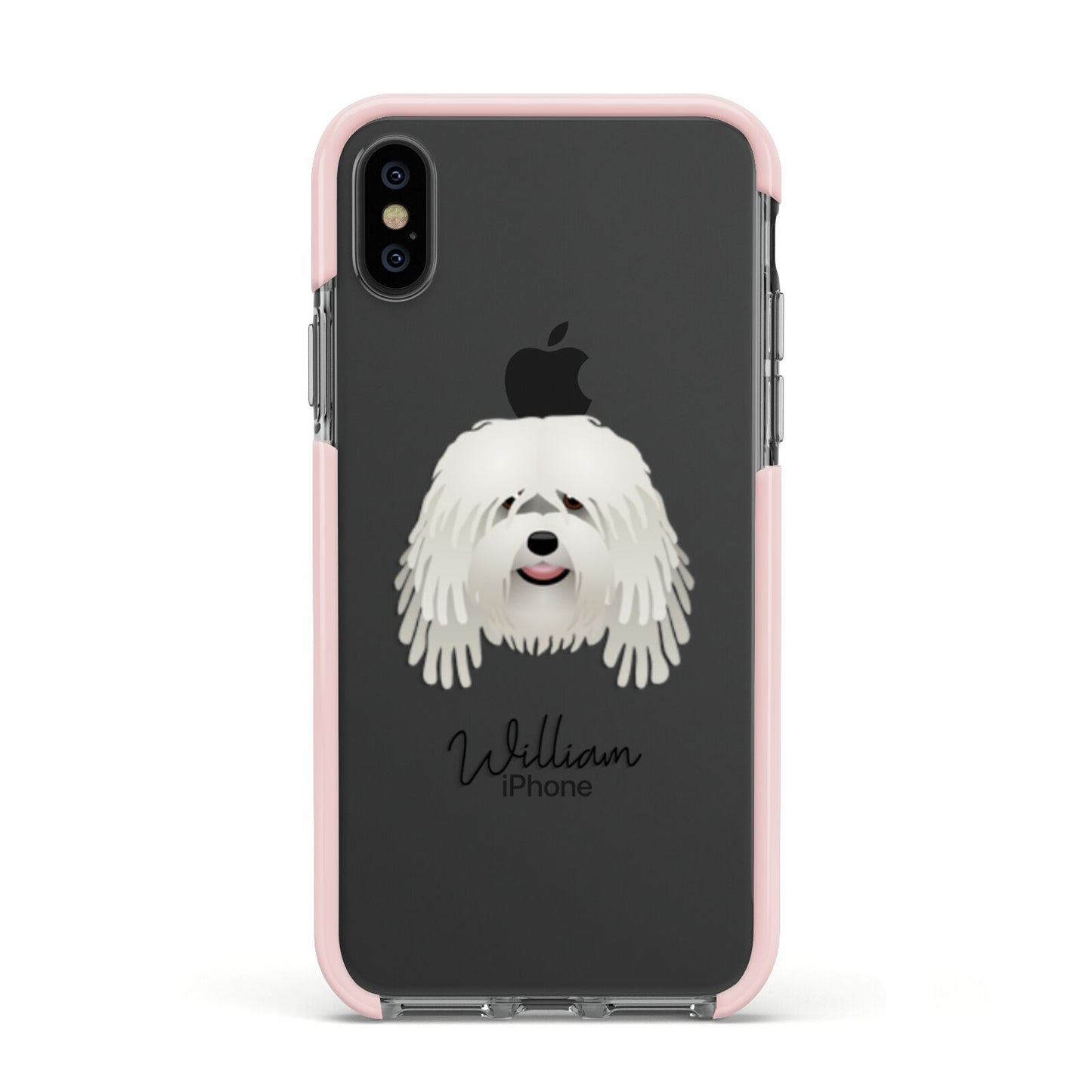 Bergamasco Personalised Apple iPhone Xs Impact Case Pink Edge on Black Phone