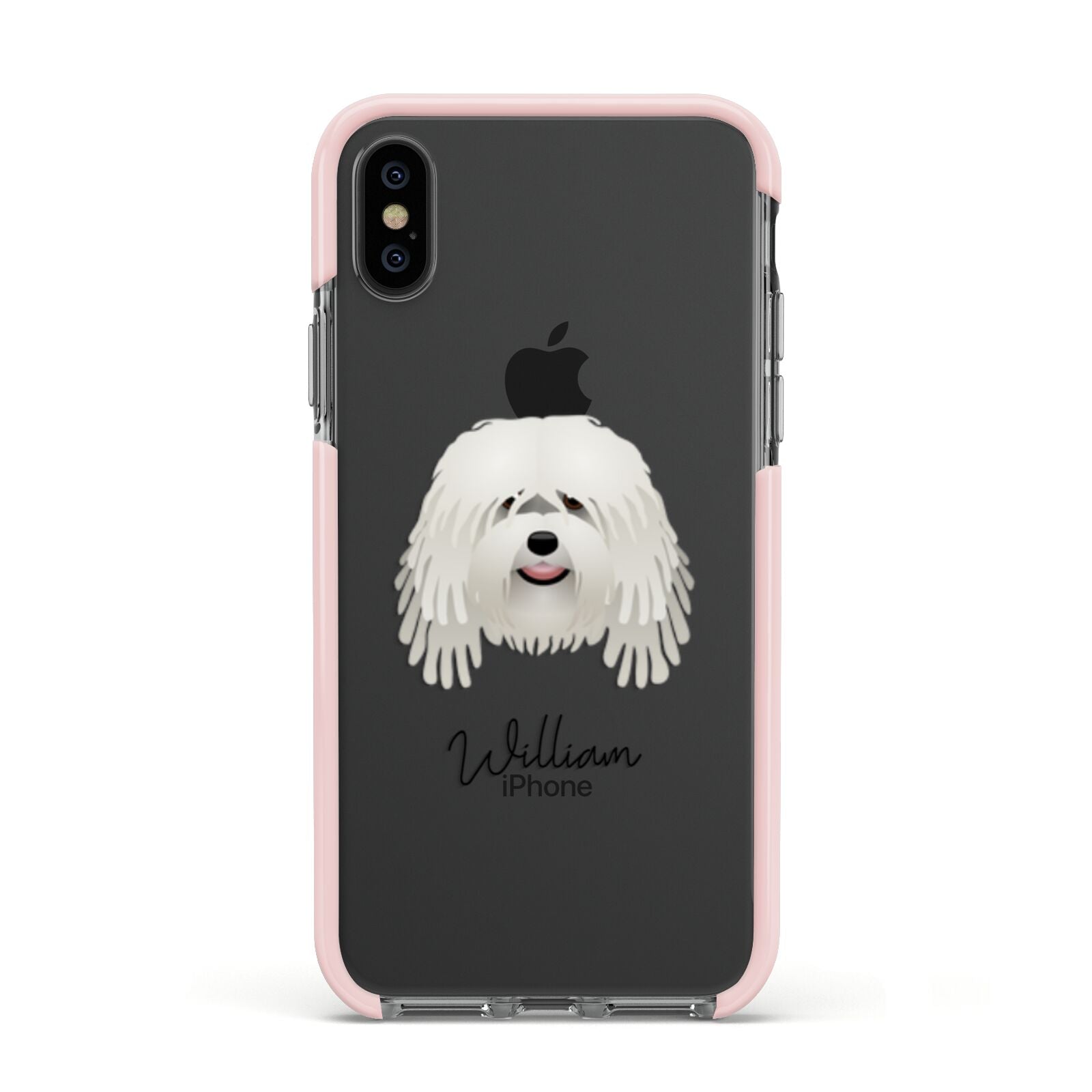 Bergamasco Personalised Apple iPhone Xs Impact Case Pink Edge on Black Phone