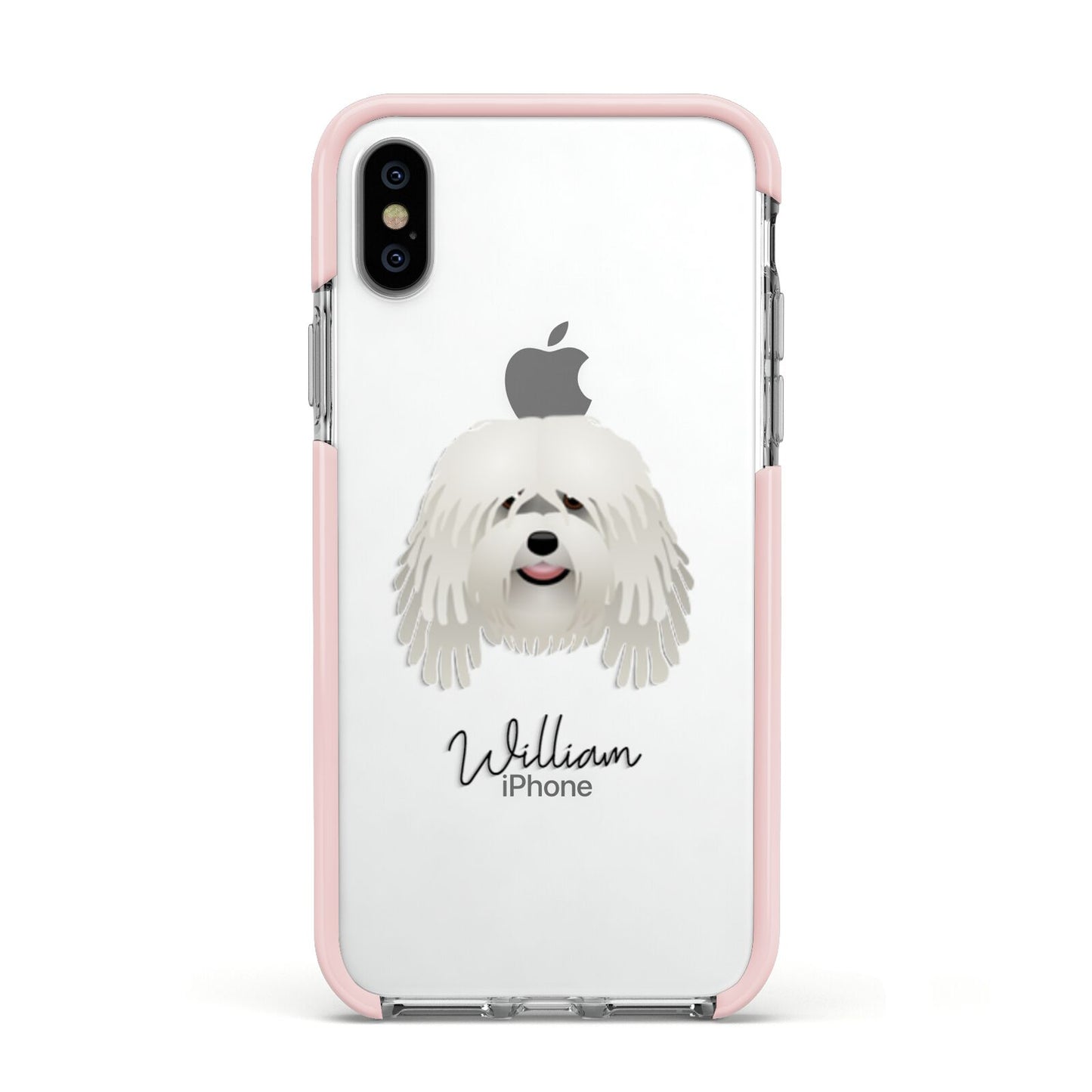 Bergamasco Personalised Apple iPhone Xs Impact Case Pink Edge on Silver Phone