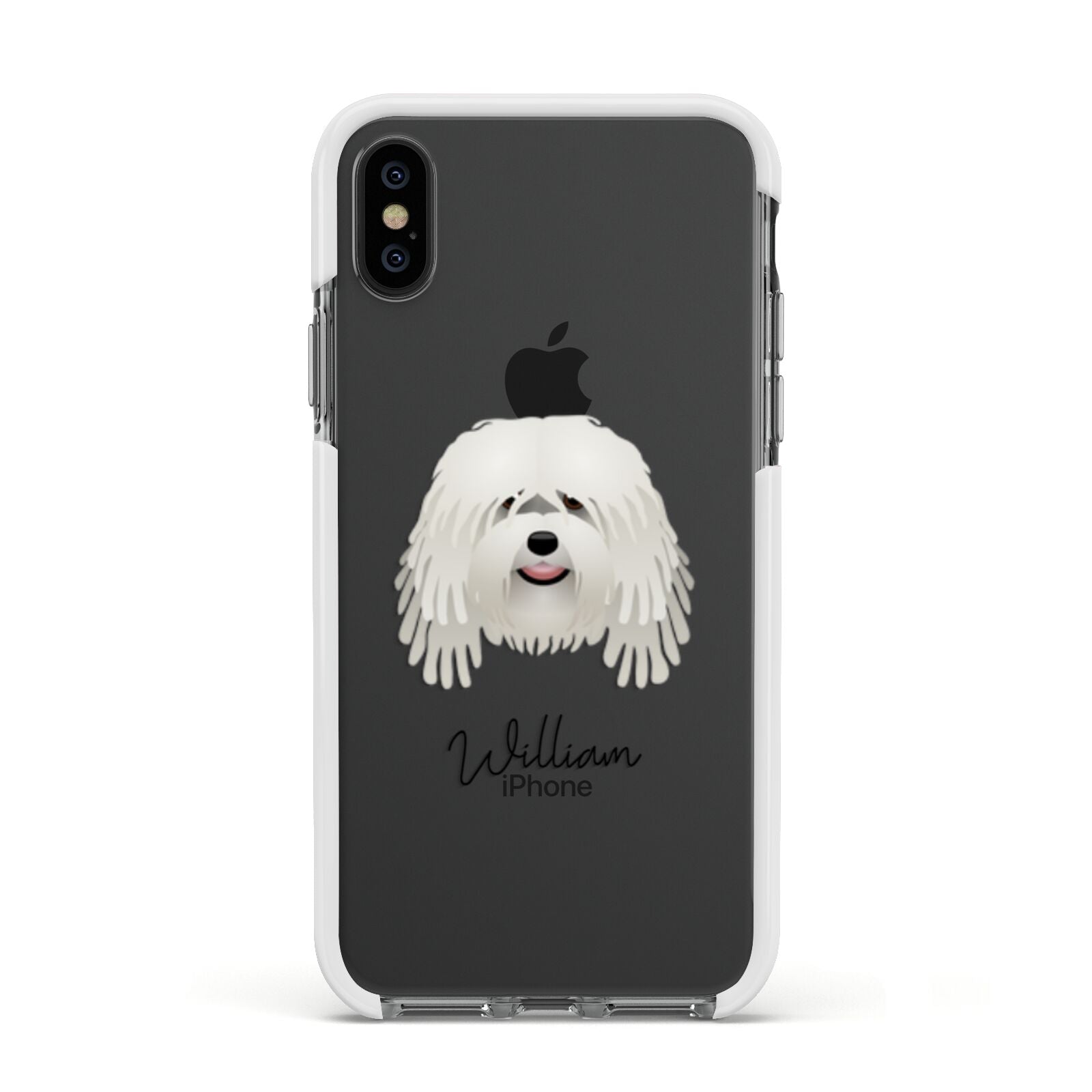 Bergamasco Personalised Apple iPhone Xs Impact Case White Edge on Black Phone