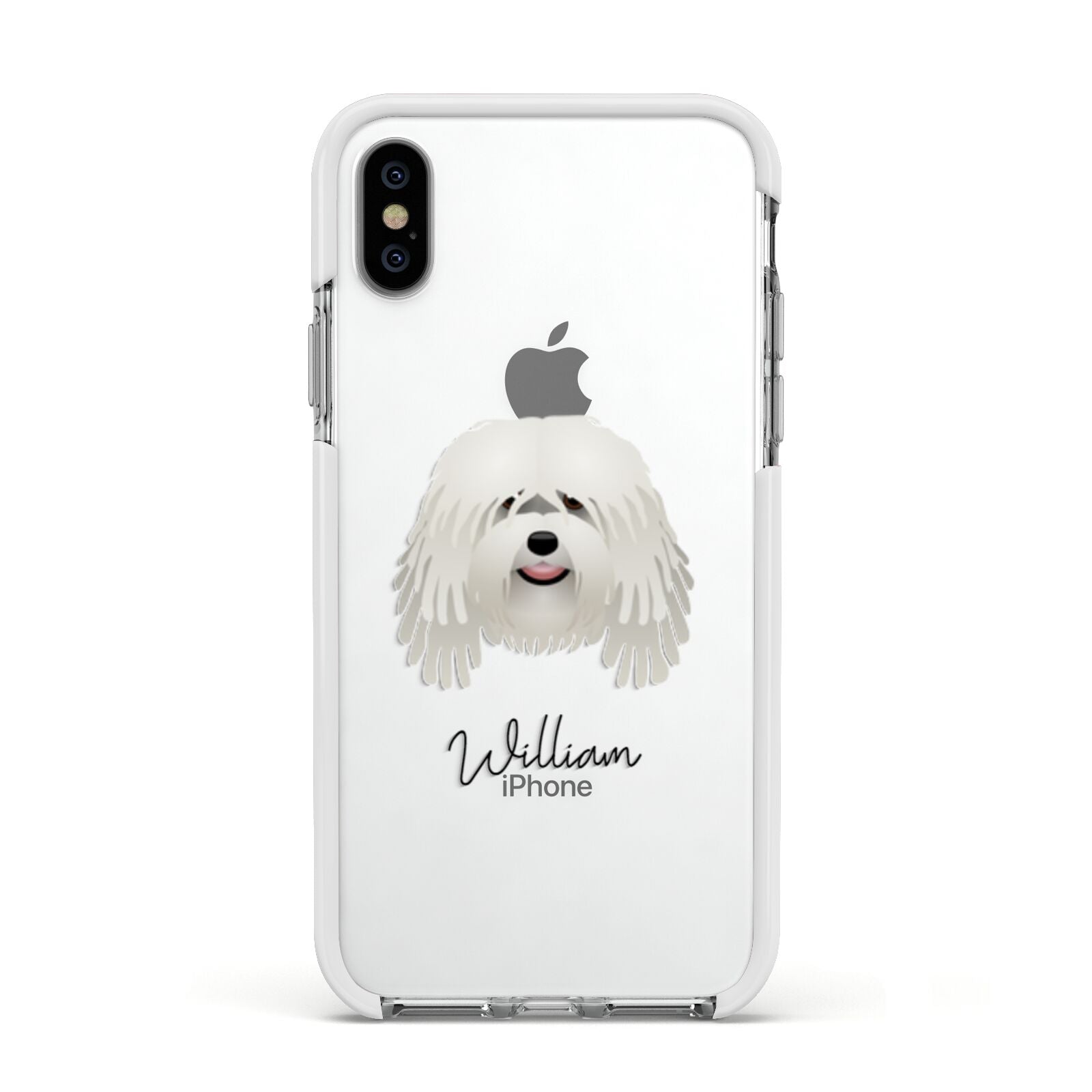 Bergamasco Personalised Apple iPhone Xs Impact Case White Edge on Silver Phone