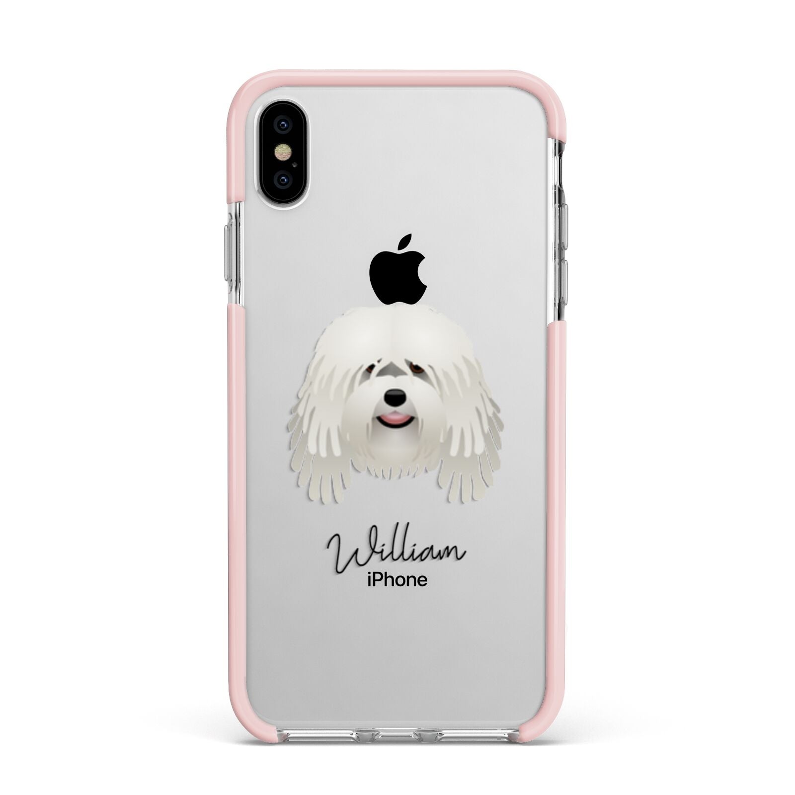 Bergamasco Personalised Apple iPhone Xs Max Impact Case Pink Edge on Silver Phone