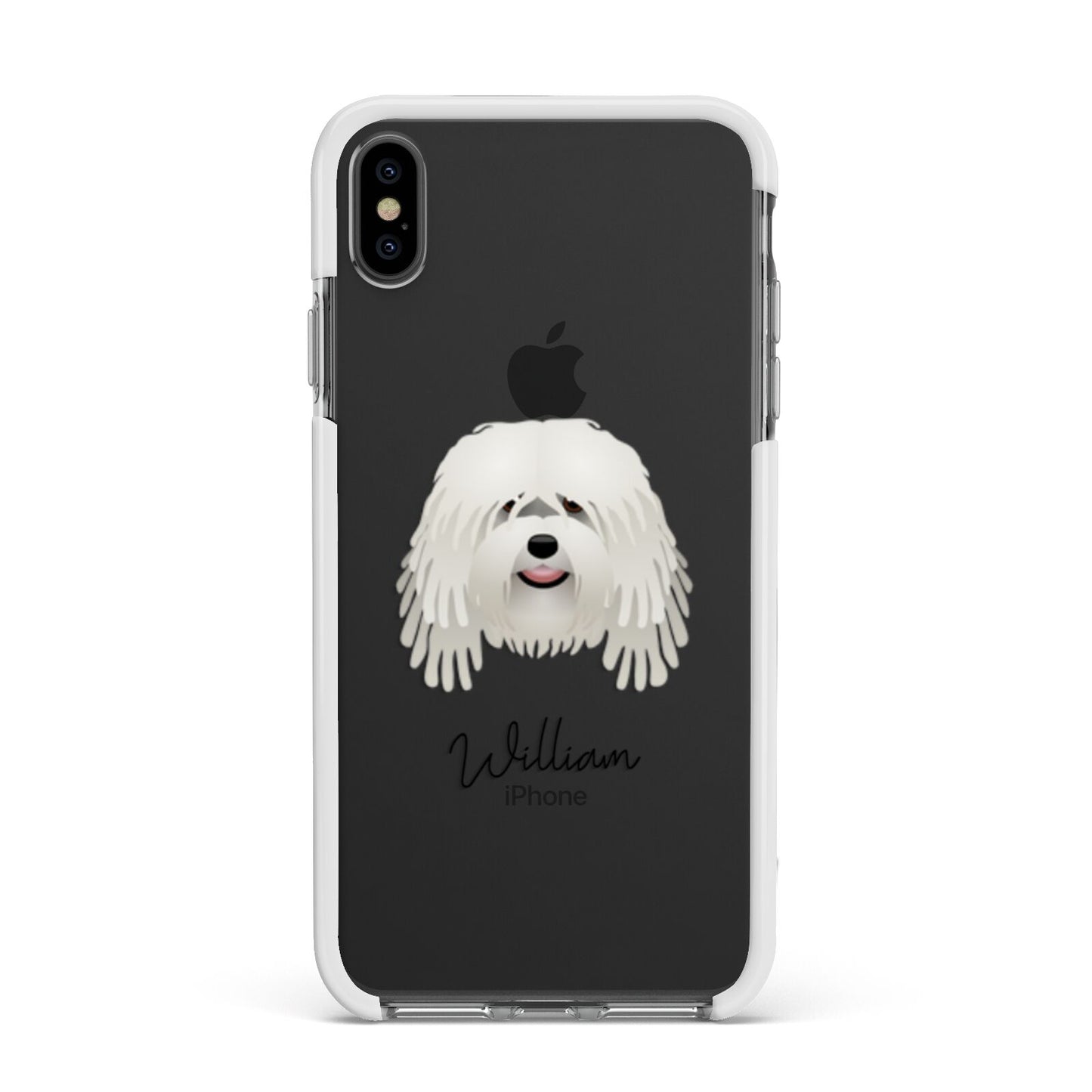 Bergamasco Personalised Apple iPhone Xs Max Impact Case White Edge on Black Phone