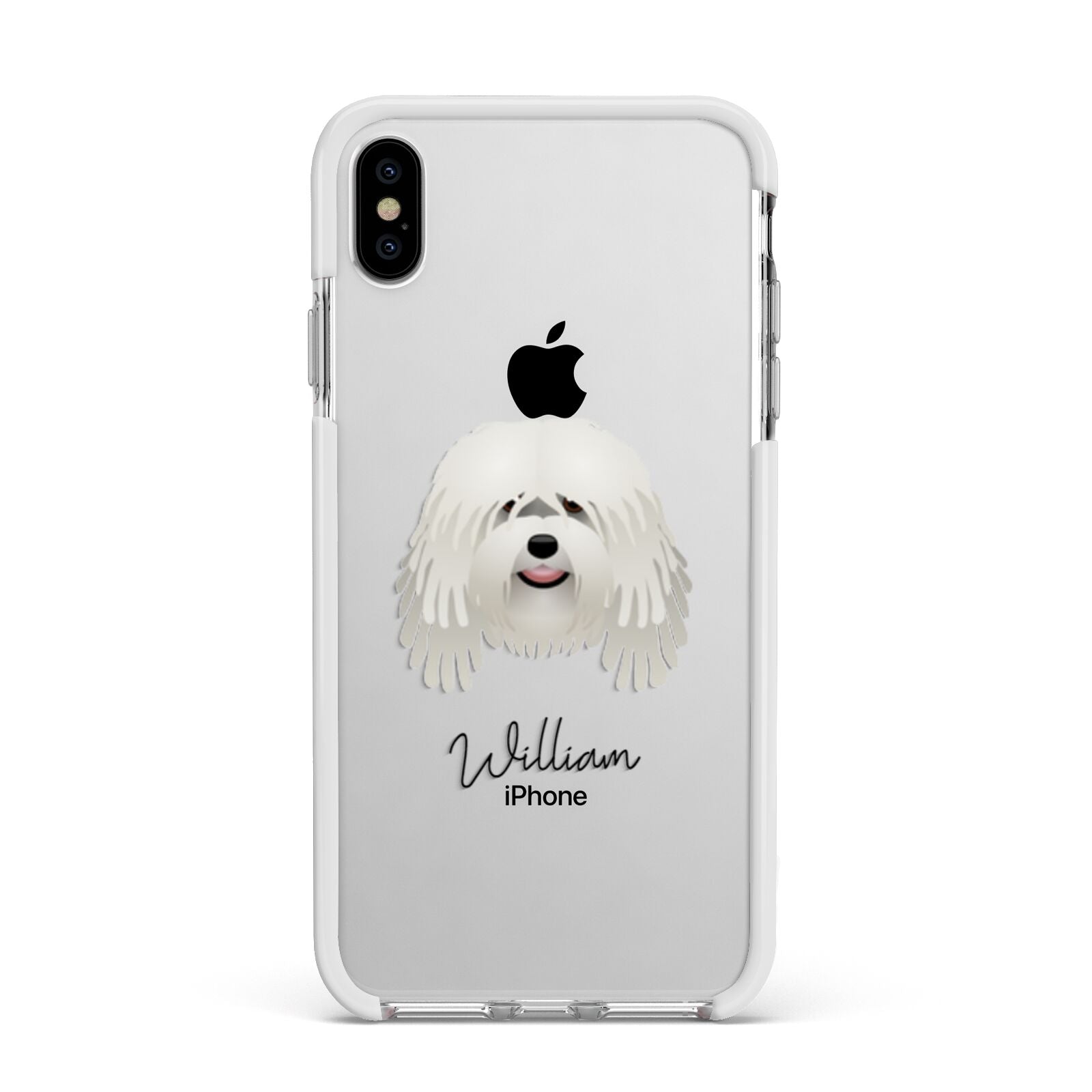 Bergamasco Personalised Apple iPhone Xs Max Impact Case White Edge on Silver Phone