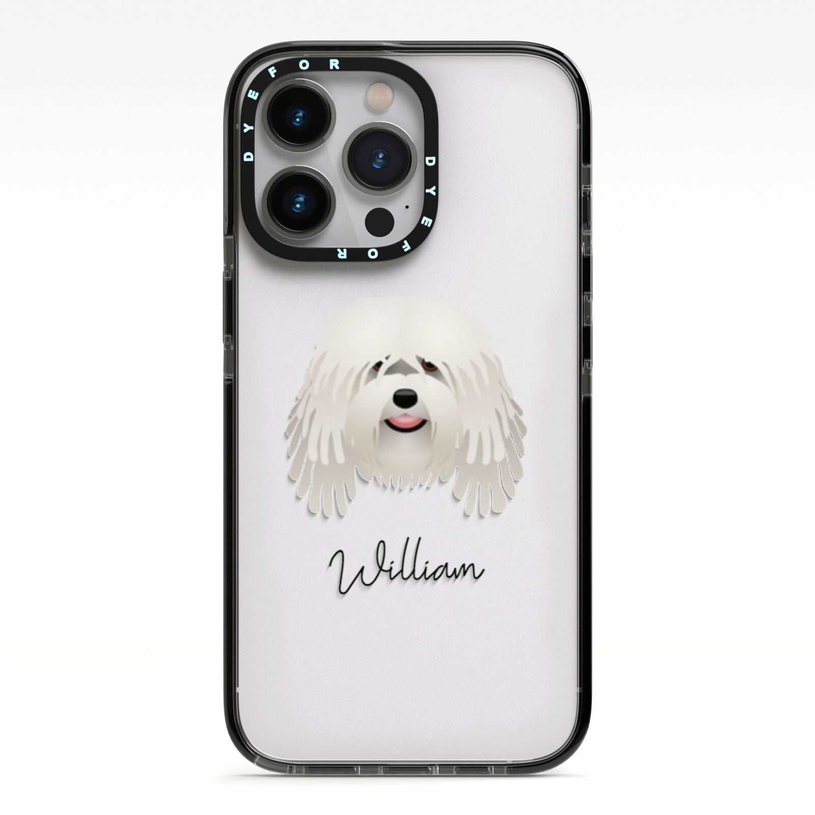 Bergamasco Personalised iPhone 13 Pro Black Impact Case on Silver phone