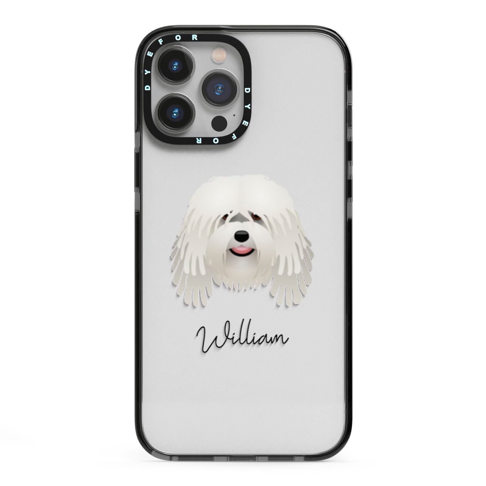 Bergamasco Personalised iPhone 13 Pro Max Black Impact Case on Silver phone