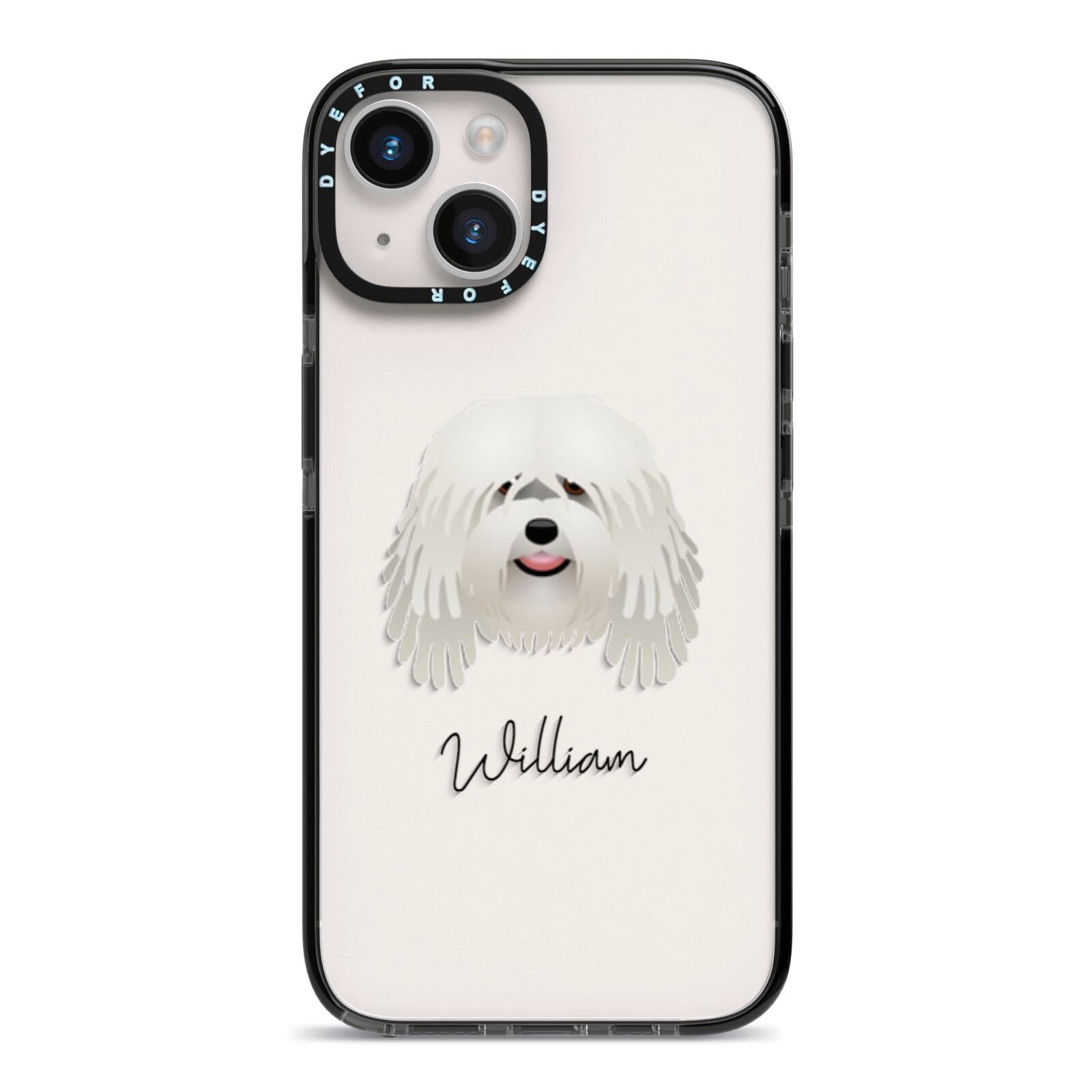 Bergamasco Personalised iPhone 14 Black Impact Case on Silver phone