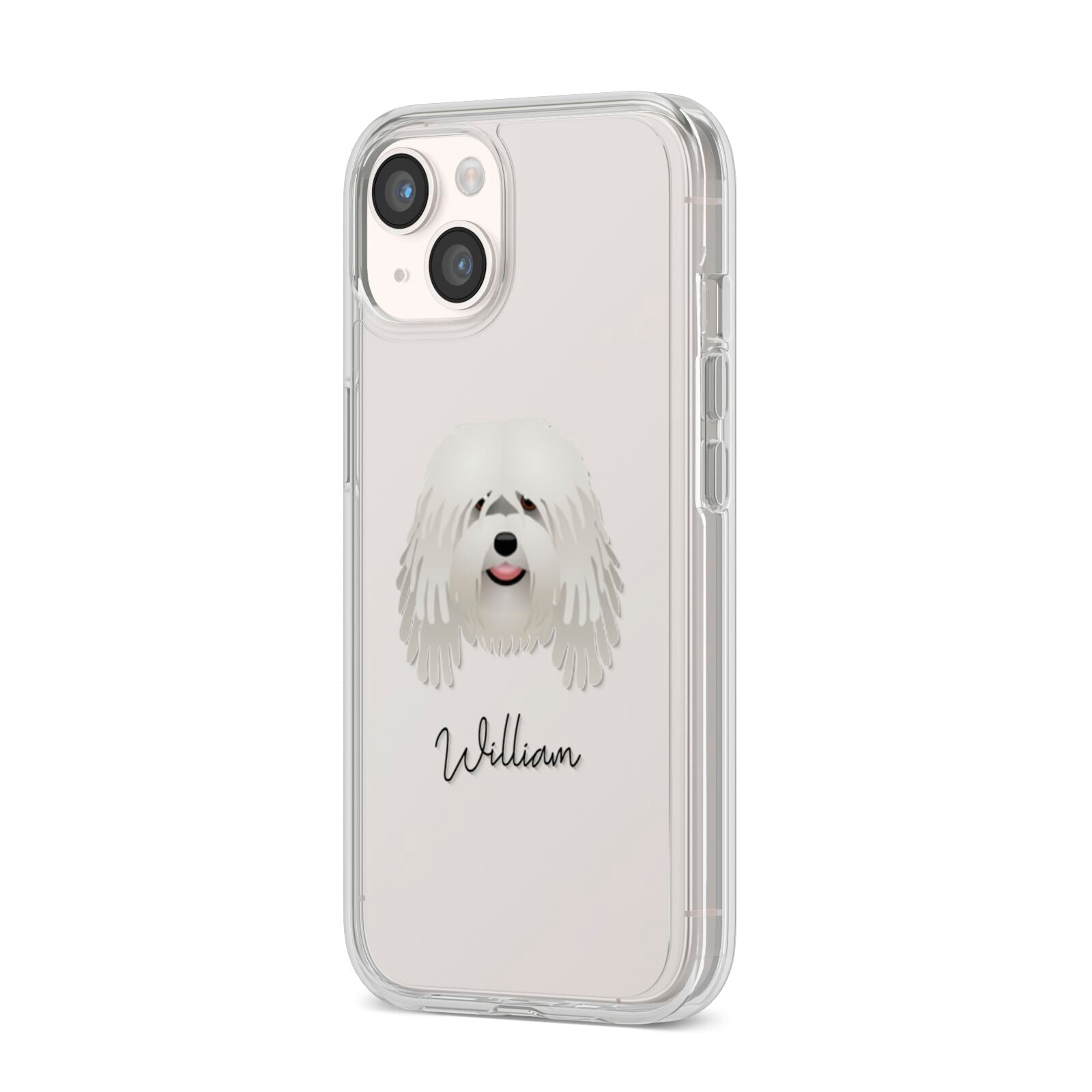 Bergamasco Personalised iPhone 14 Clear Tough Case Starlight Angled Image