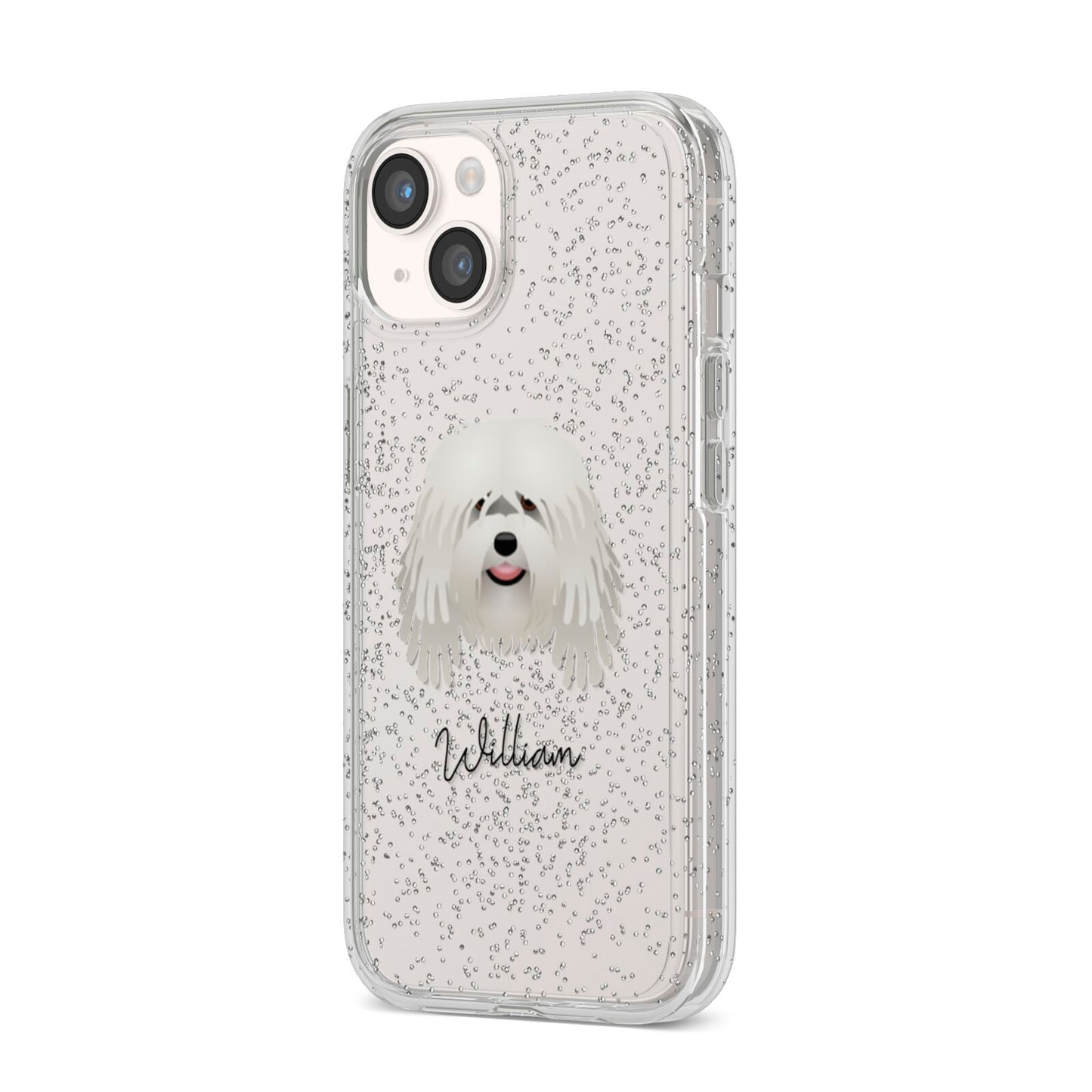 Bergamasco Personalised iPhone 14 Glitter Tough Case Starlight Angled Image