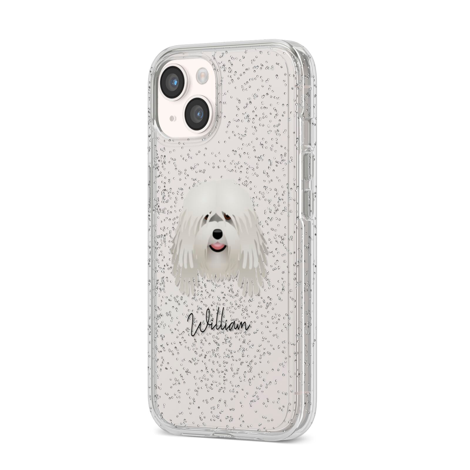 Bergamasco Personalised iPhone 14 Glitter Tough Case Starlight Angled Image